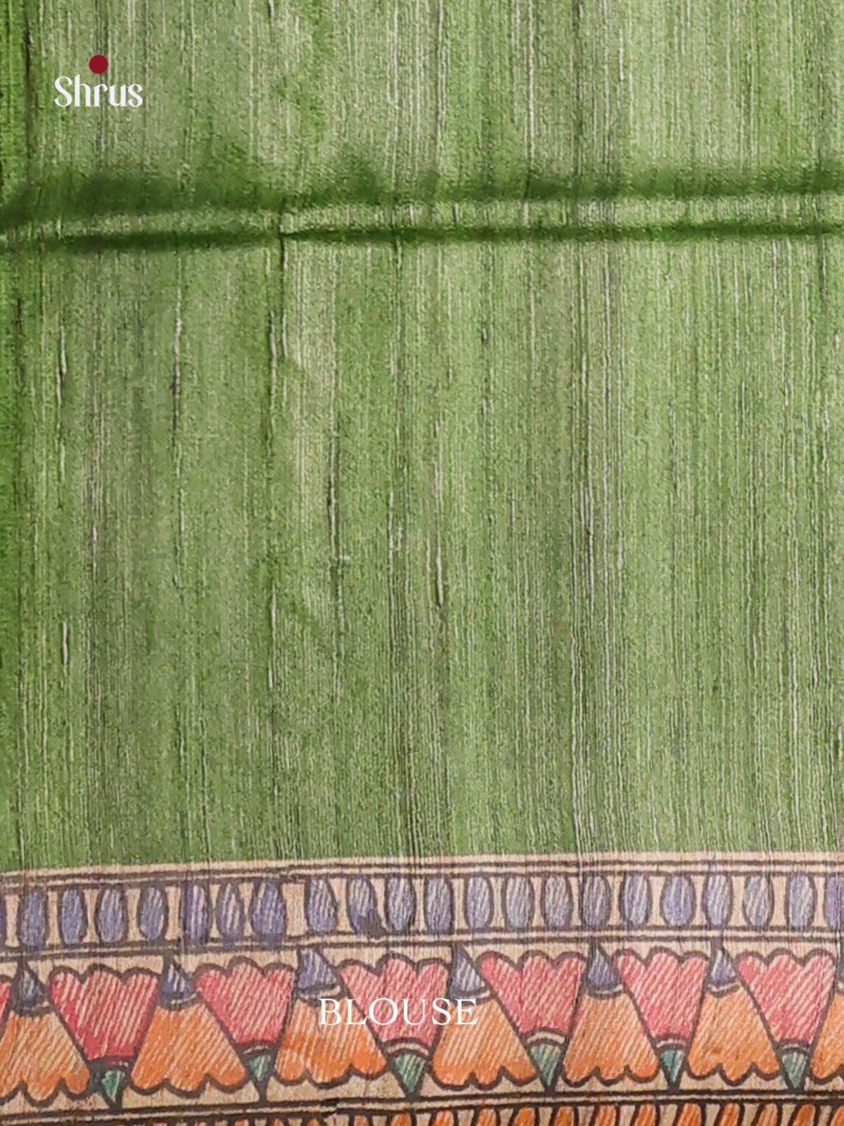 Green Tussar Silk Saree With hand-painted motifs inspired by traditional Madhubani art - Shop on Shrus.com