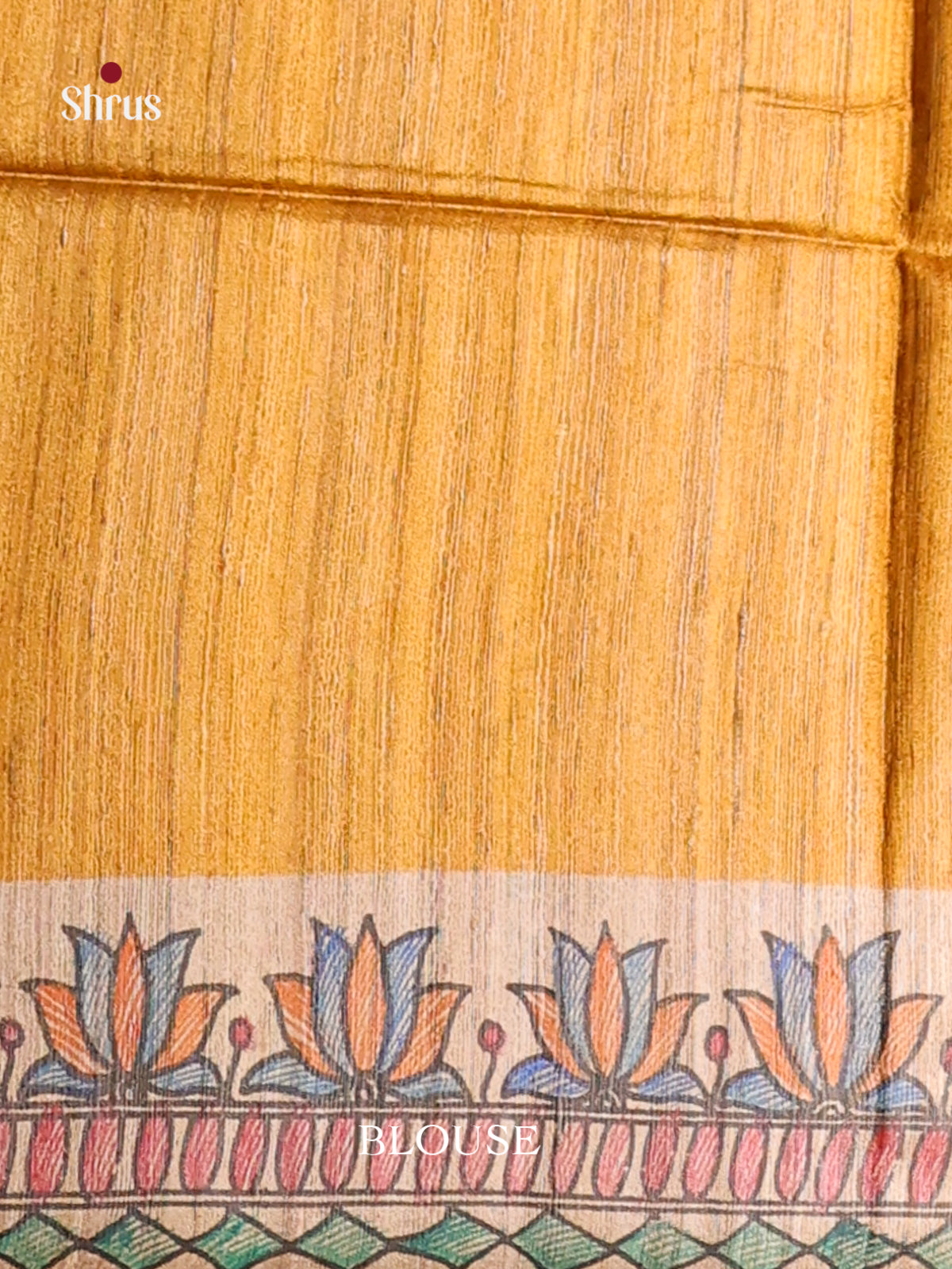 Elegant Yellow Tussar Silk Saree with Madhubani Artwork - Shop on Shrus.com
