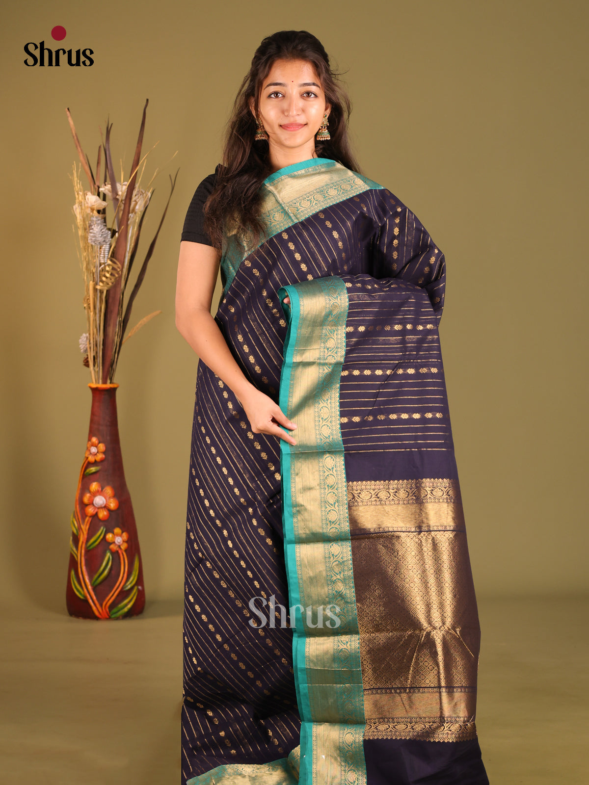 Navy Blue & blue- Chettinad Cotton Saree