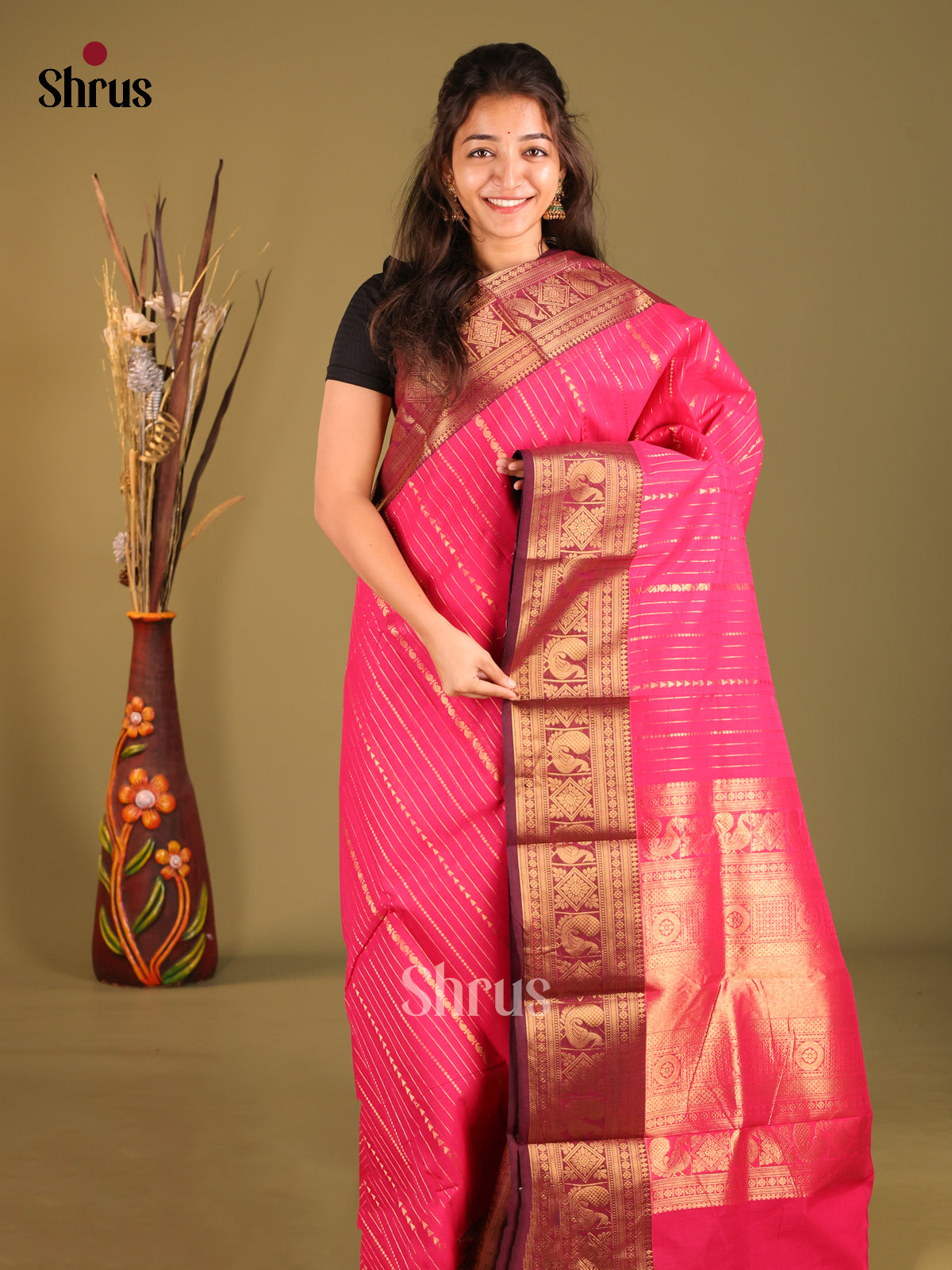 Pink & Maroon- Chettinad Cotton Saree
