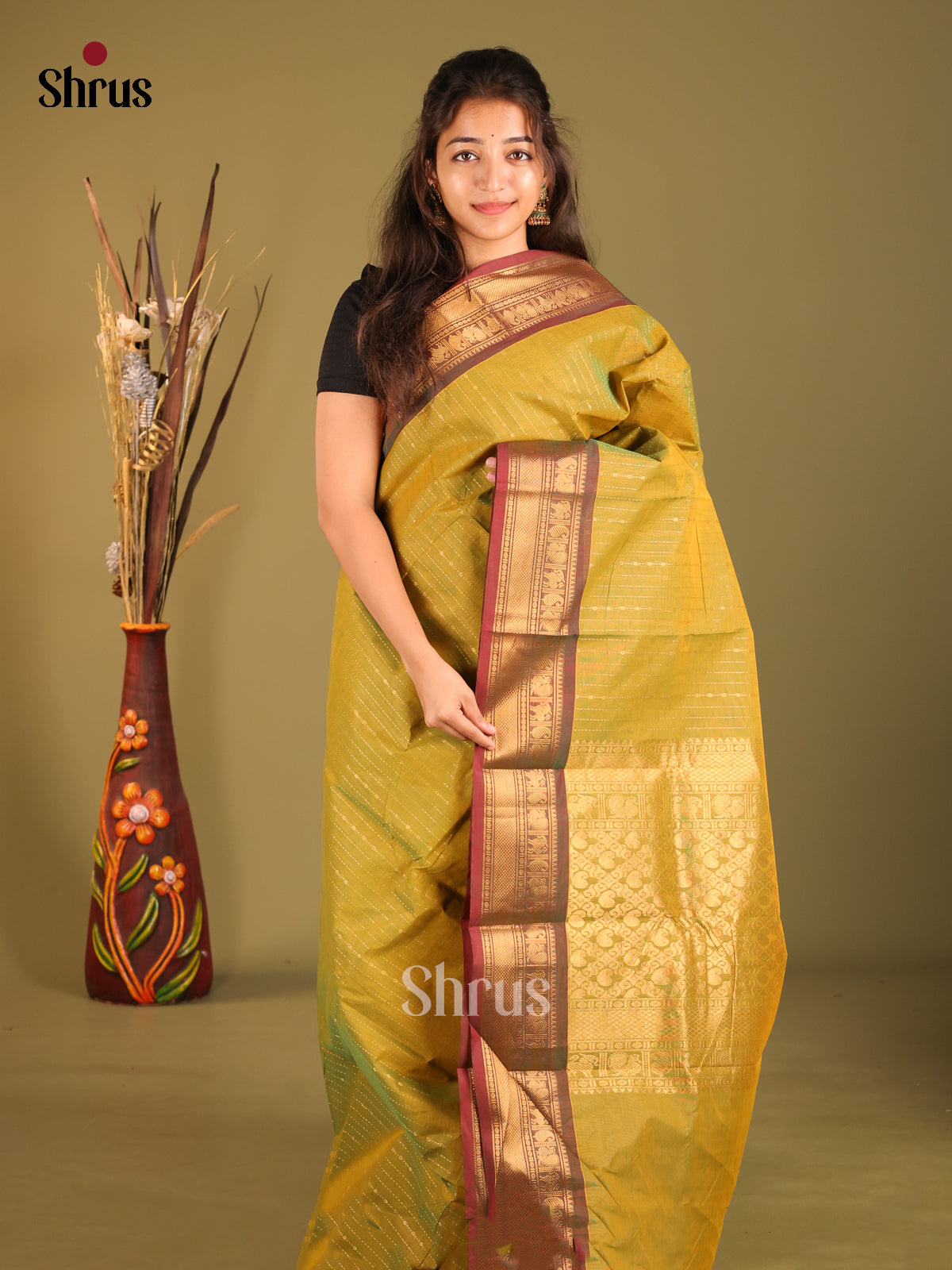 Mehandi Green & Maroon- Chettinad Cotton Saree