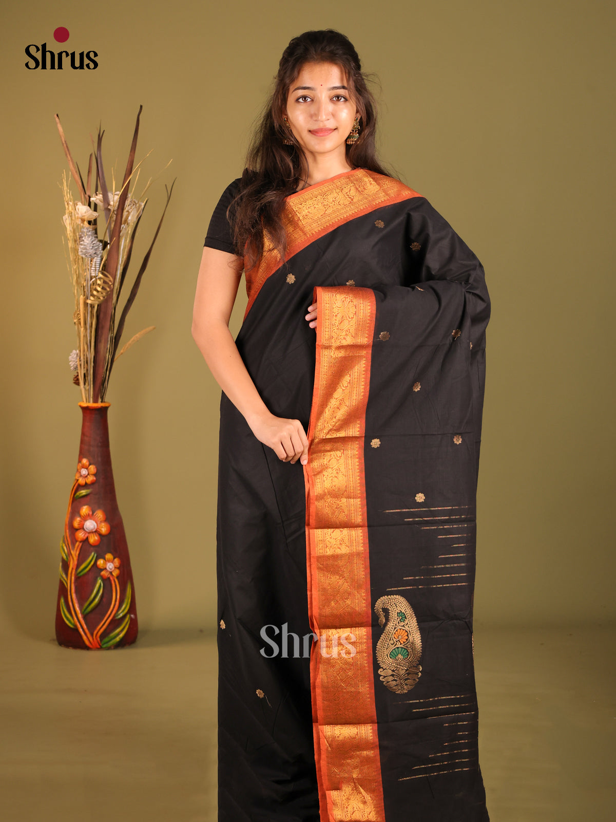 Black & Orange - Chettinad Cotton Saree