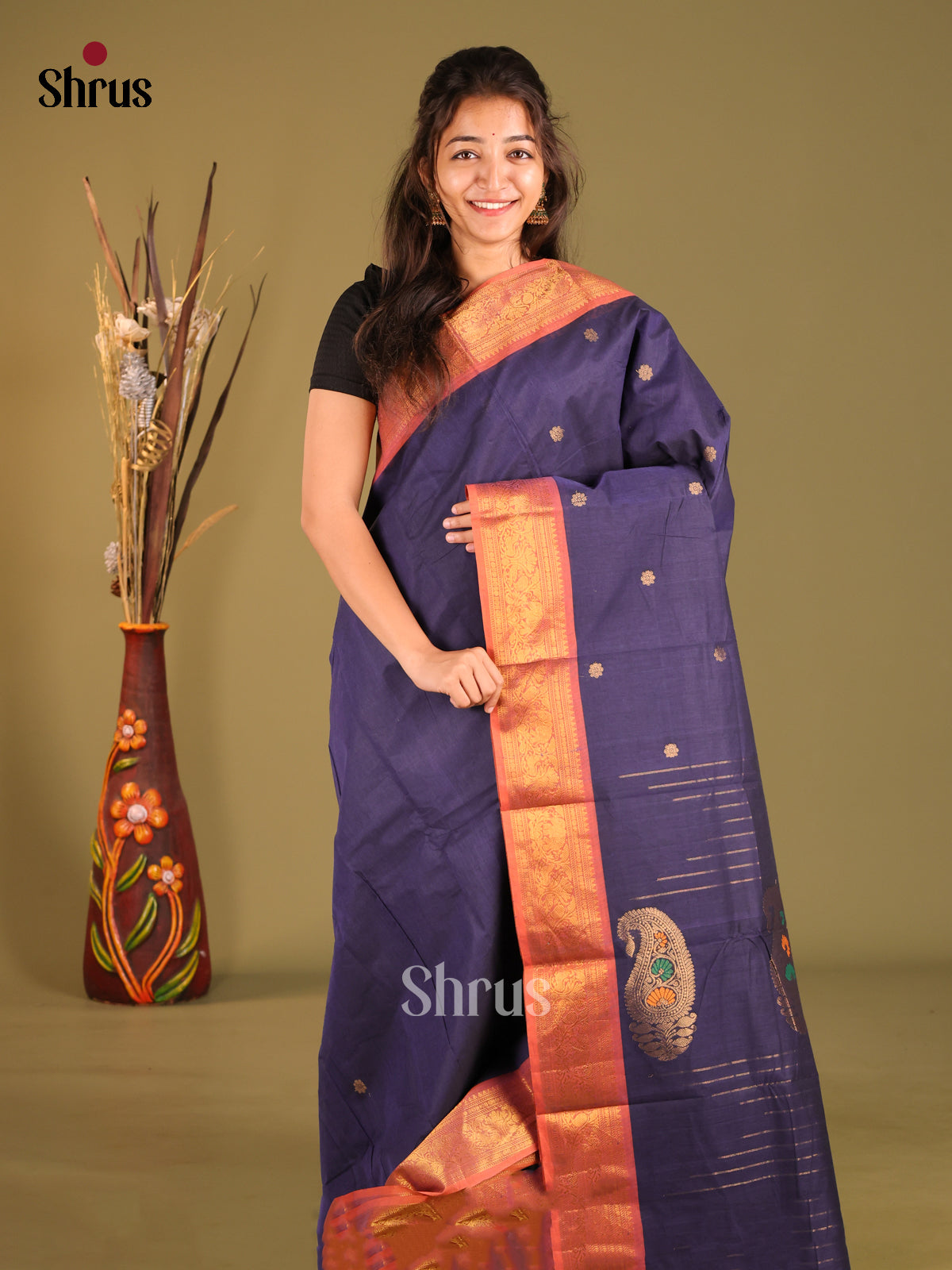 Blue & Orange- Chettinad Cotton Saree