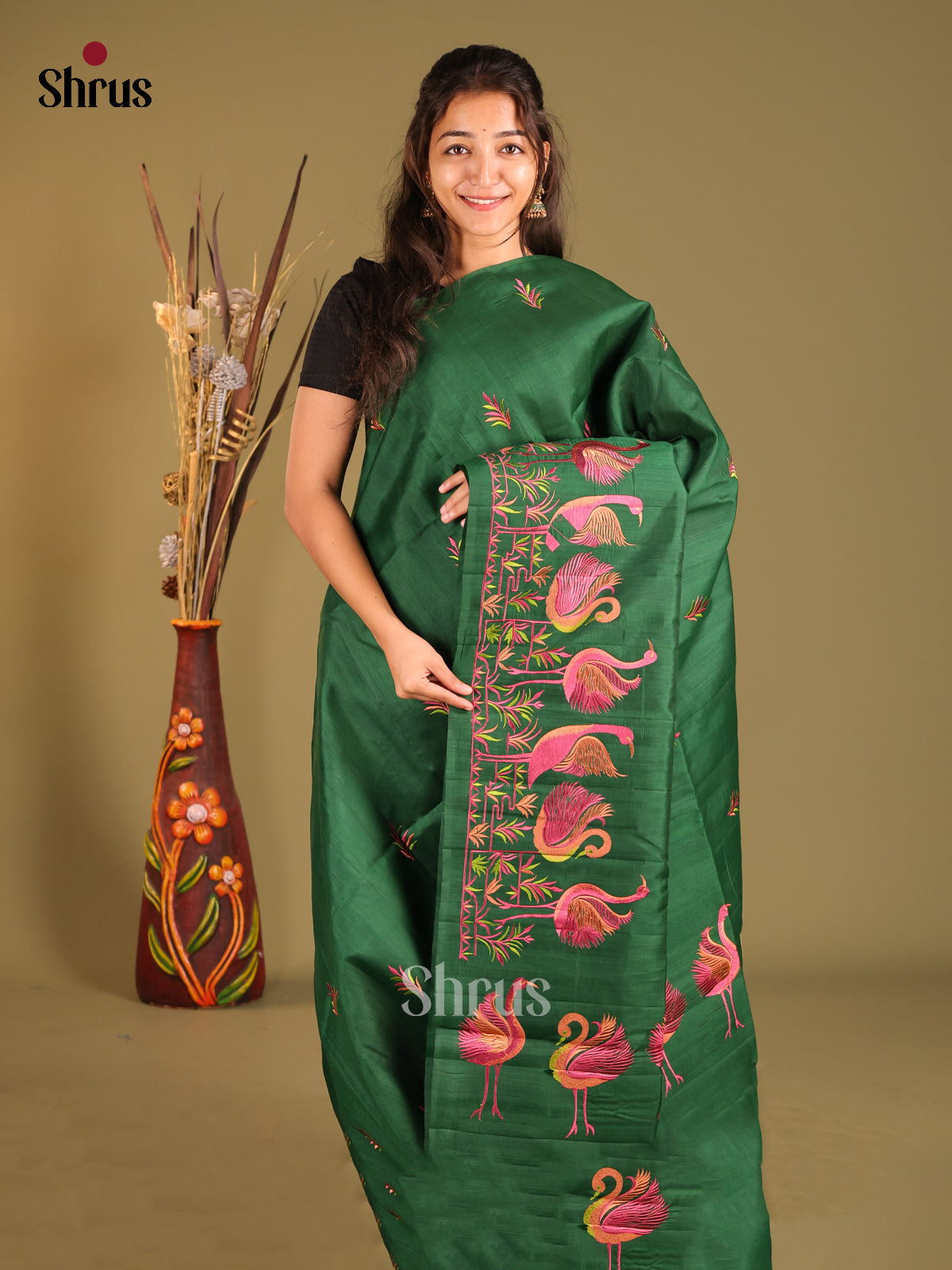 Green - Semi Rawsilk Saree