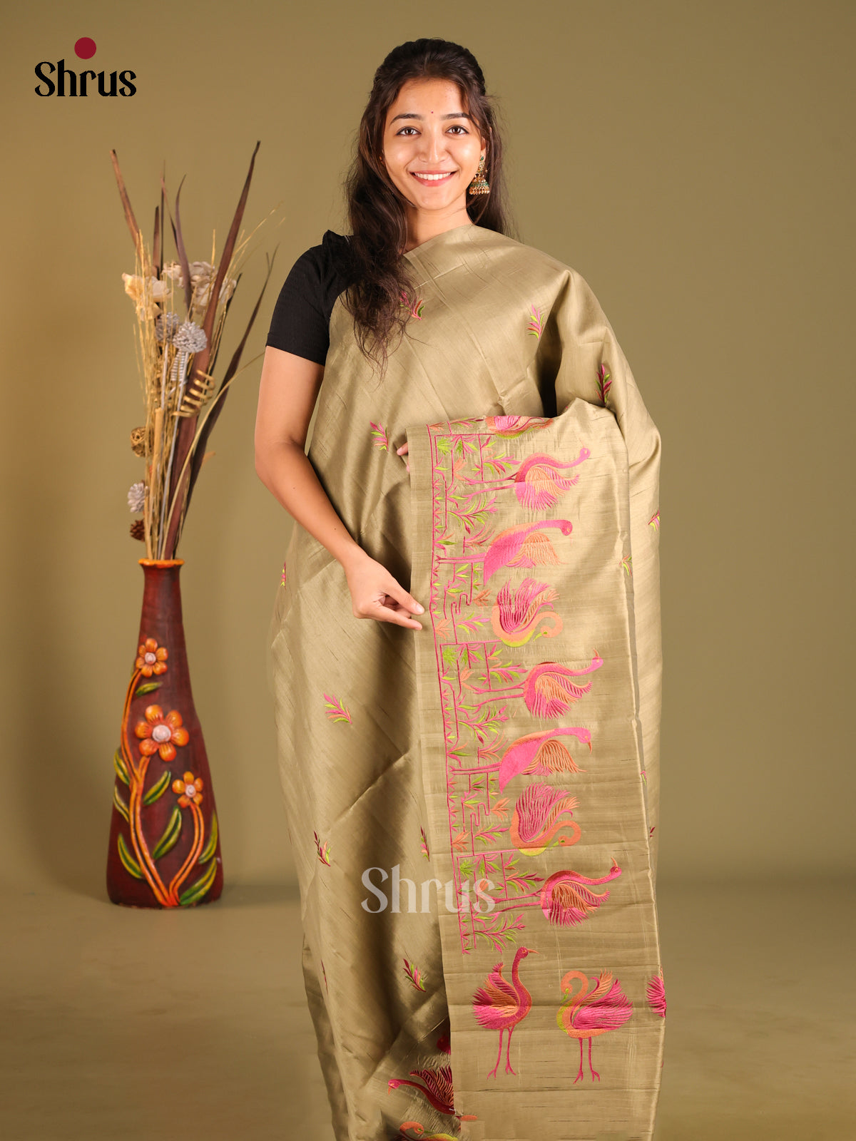 Chutney Green- Semi Rawsilk Saree