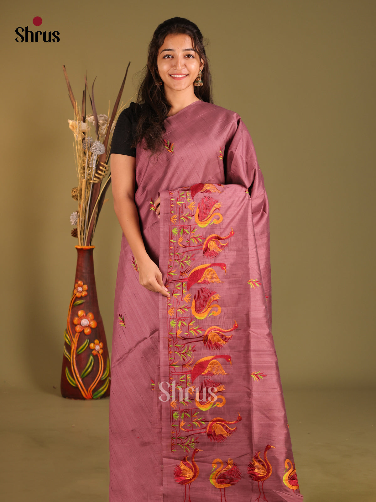 Brown - Semi Rawsilk Saree
