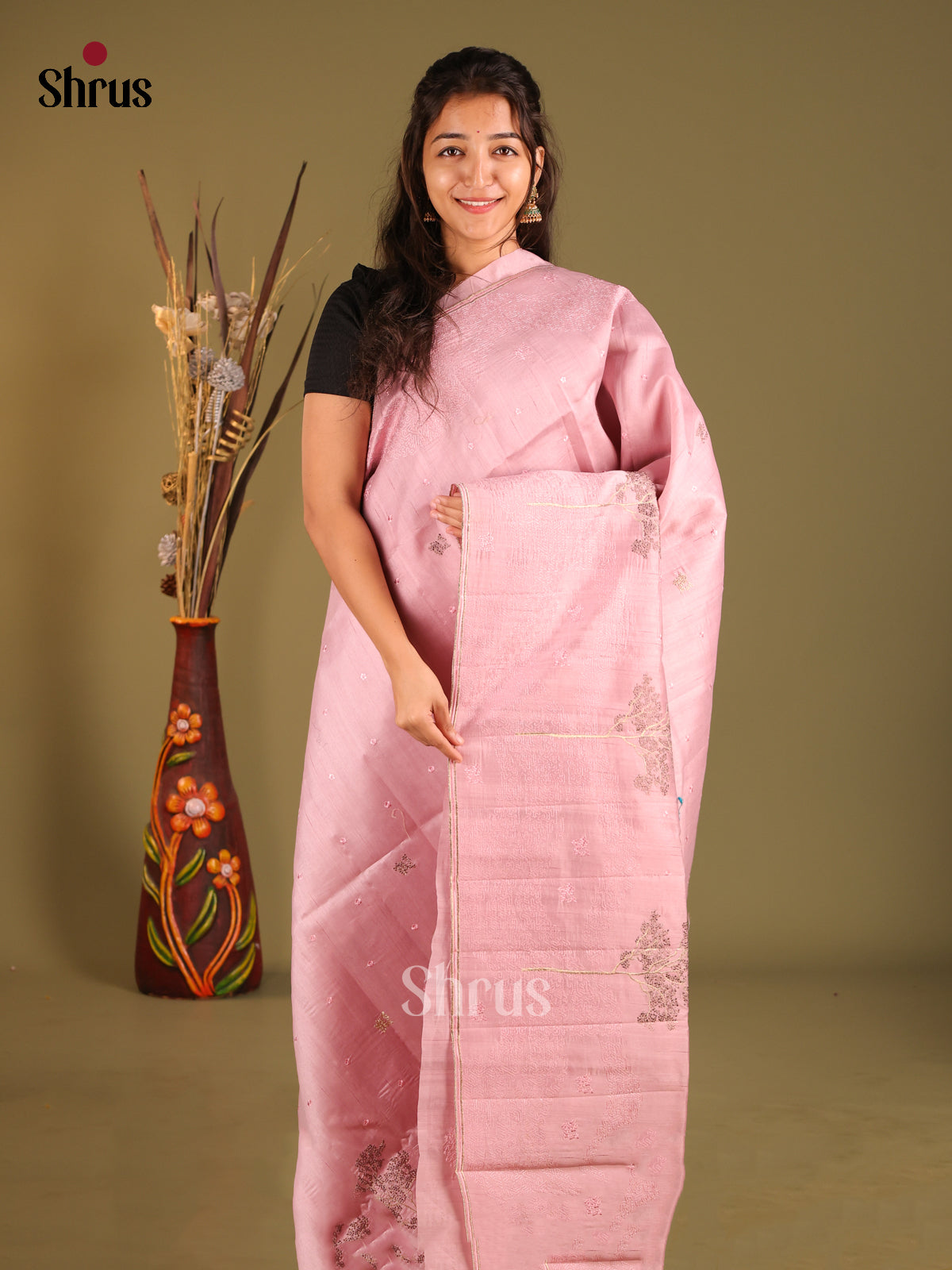Pink - Semi Rawsilk Saree - Shop on Shrus.com