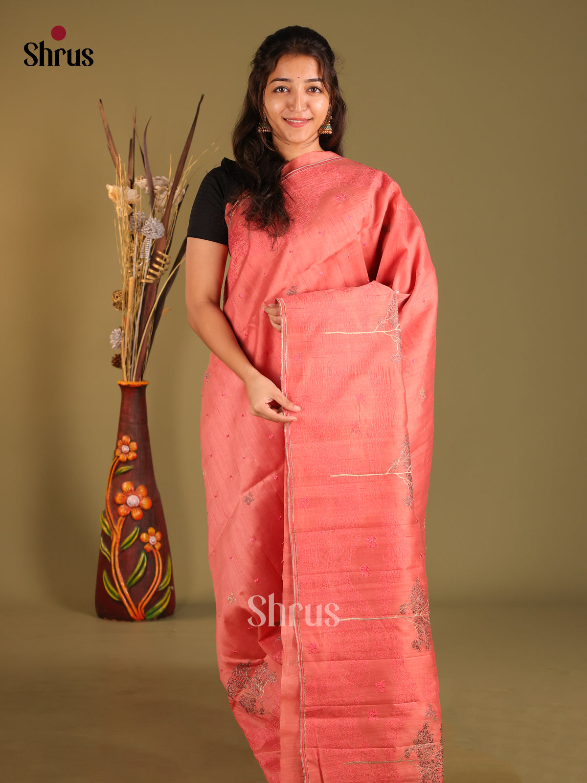 Brick Red - Semi Rawsilk Saree