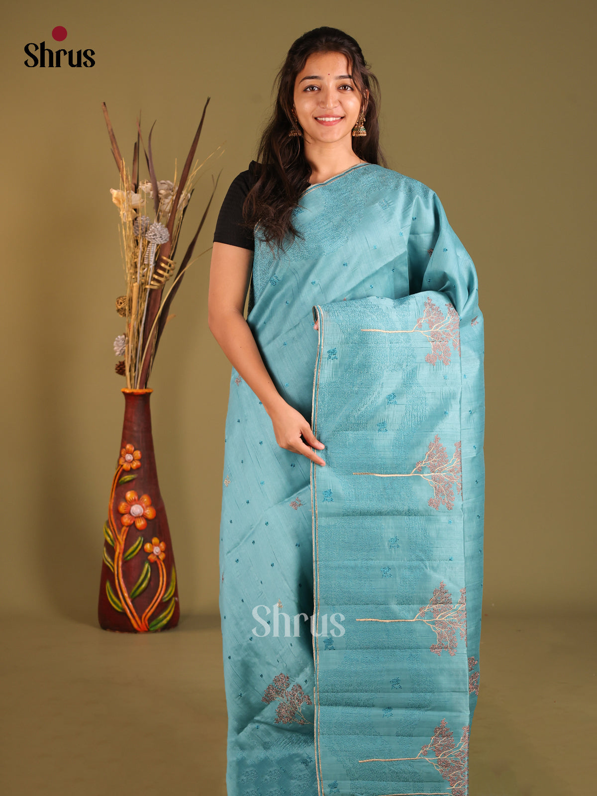 Blue - Semi Rawsilk Saree