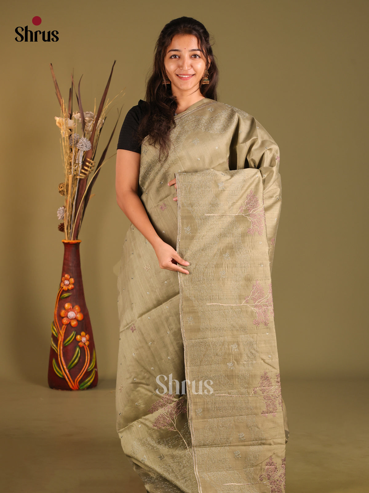 Chutney Green- Semi Rawsilk Saree