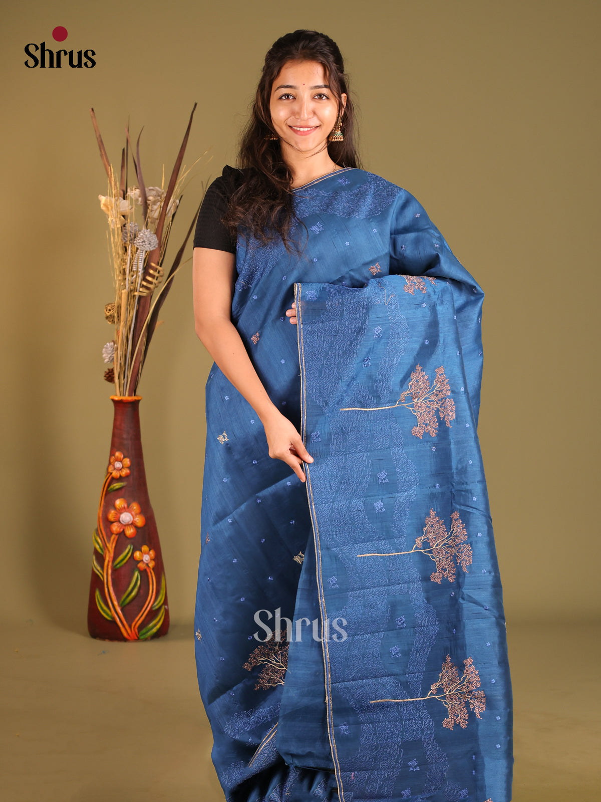 Blue  - Semi Rawsilk Saree