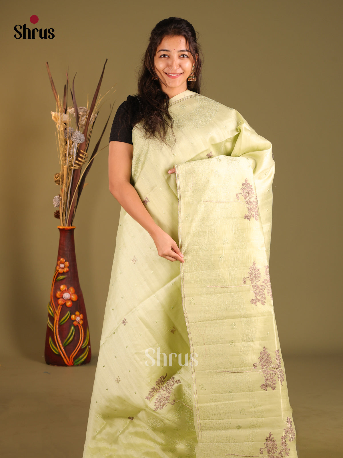 Light Green - Semi Rawsilk Saree