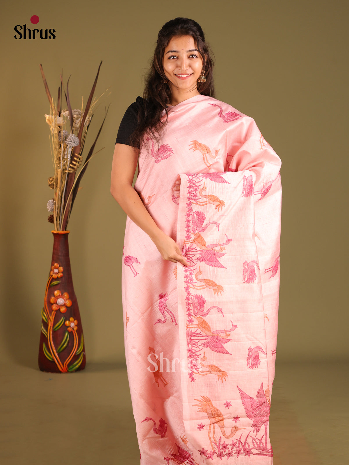 Pink - Semi Rawsilk Saree