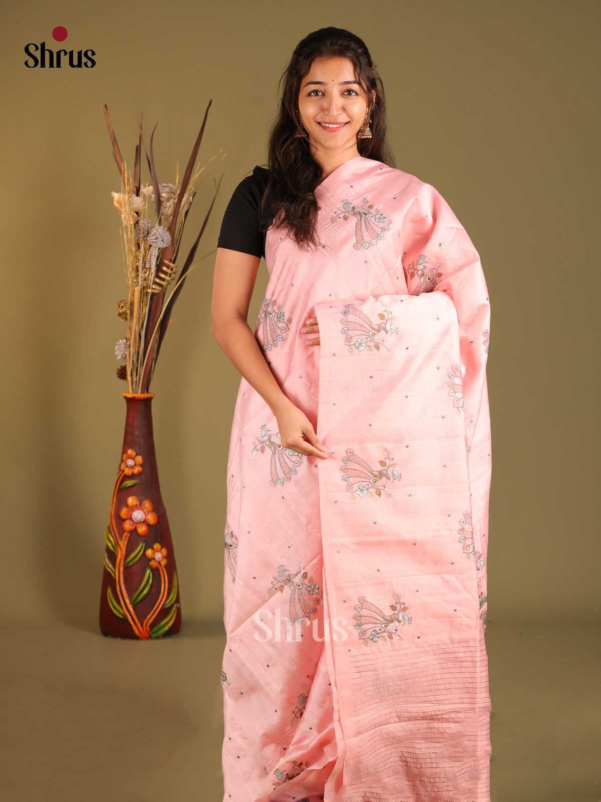 pink - Semi Rawsilk Saree - Shop on Shrus.com