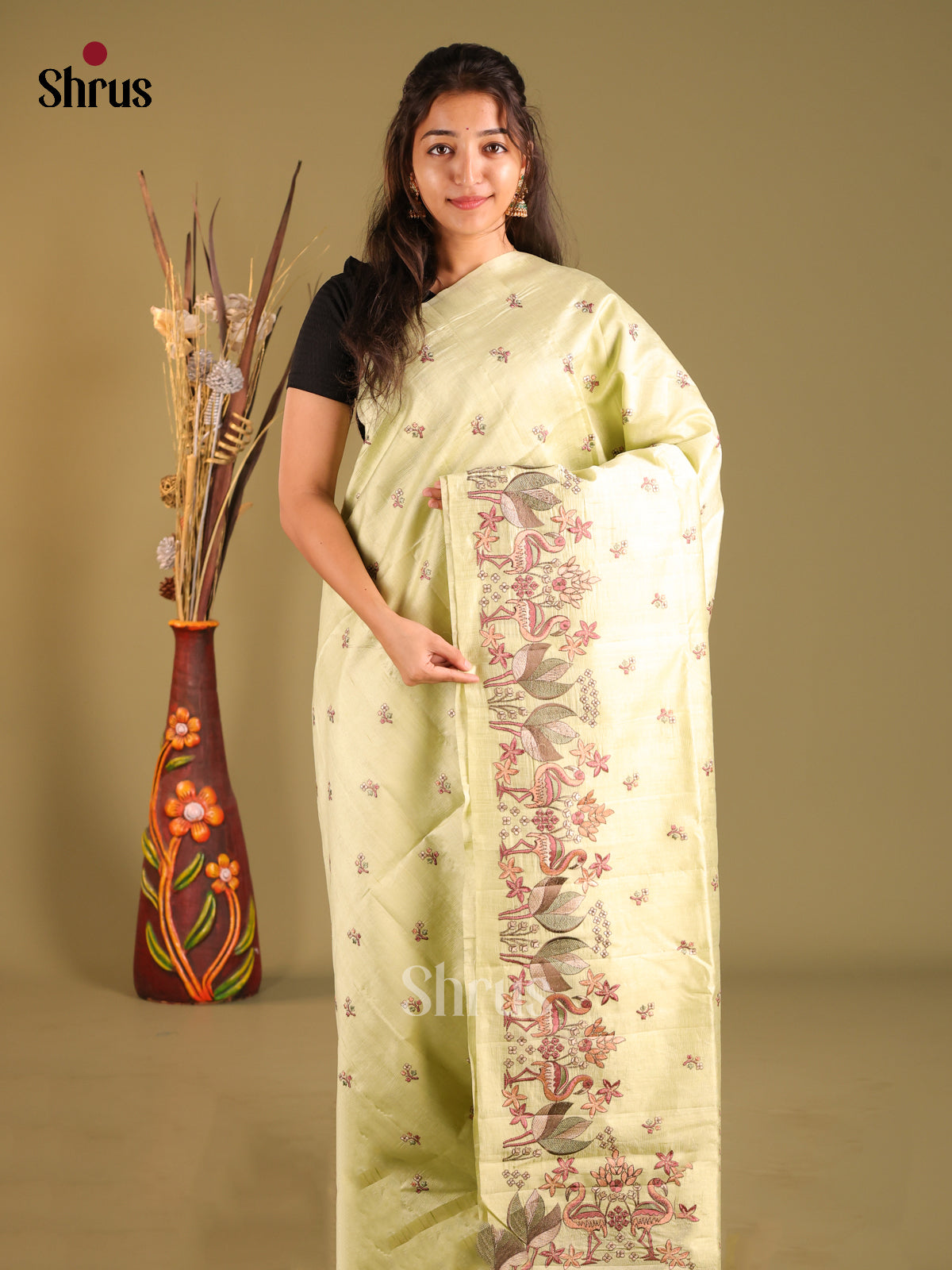 Light Green- Semi Rawsilk Saree - Shop on Shrus.com