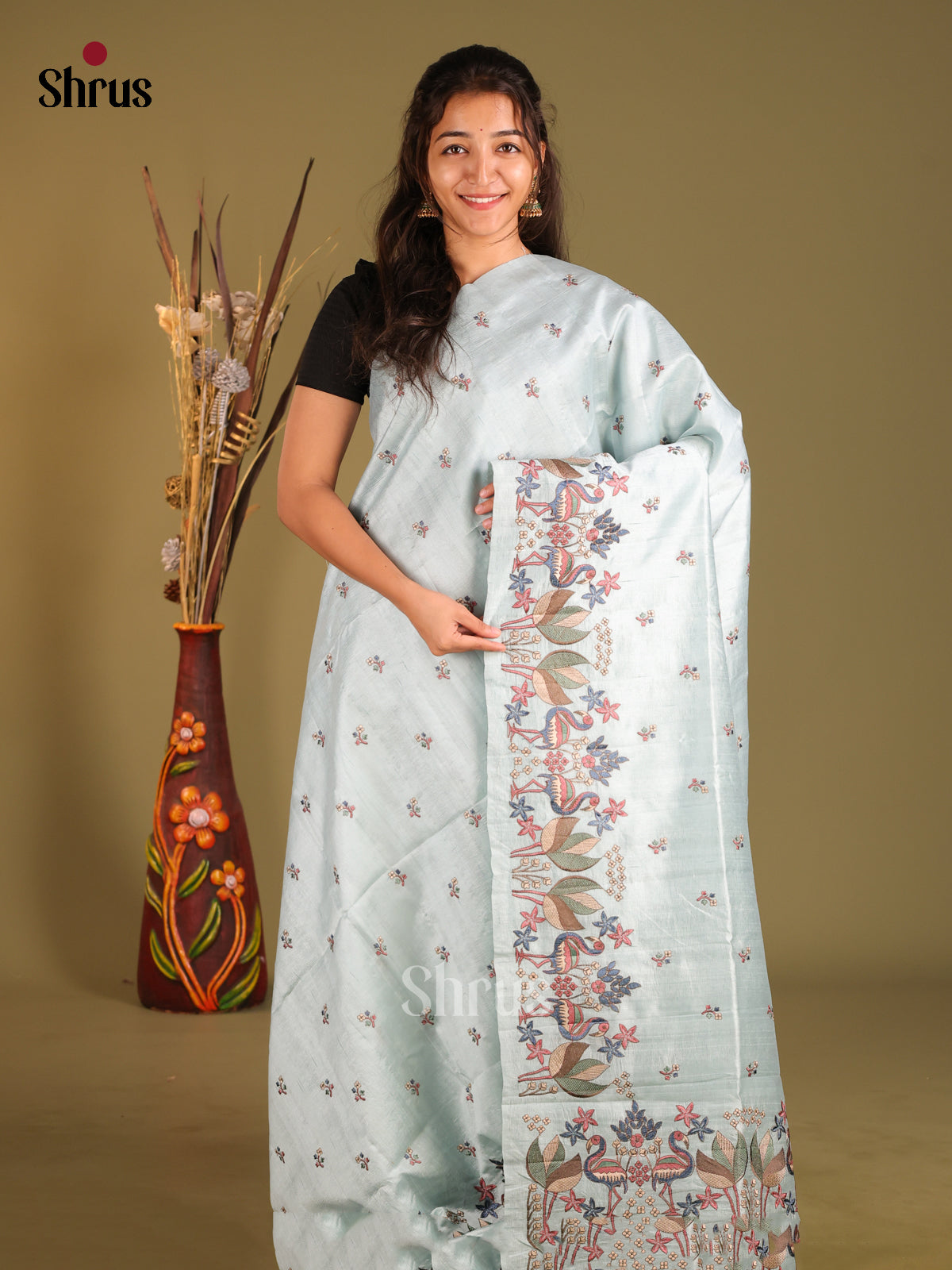 Light Blue- Semi Rawsilk Saree - Shop on Shrus.com