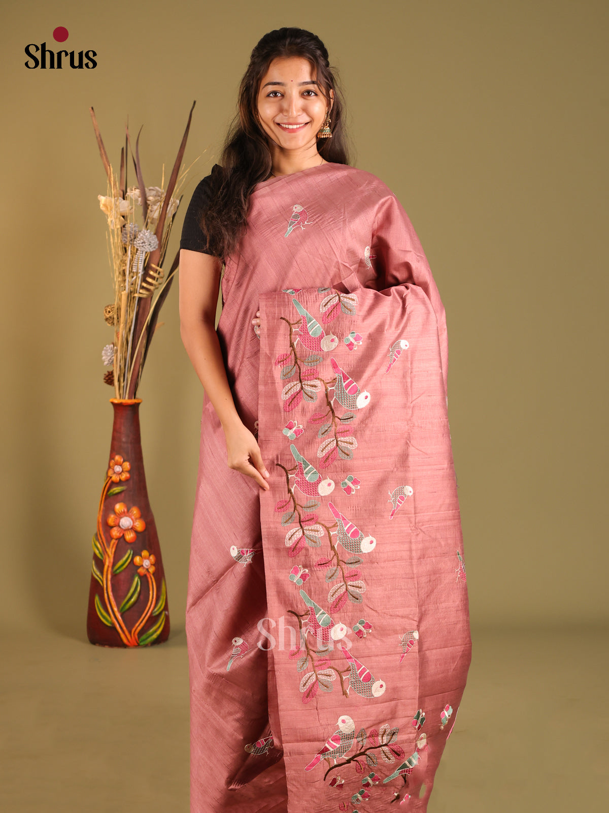 Brown - Semi Rawsilk Saree
