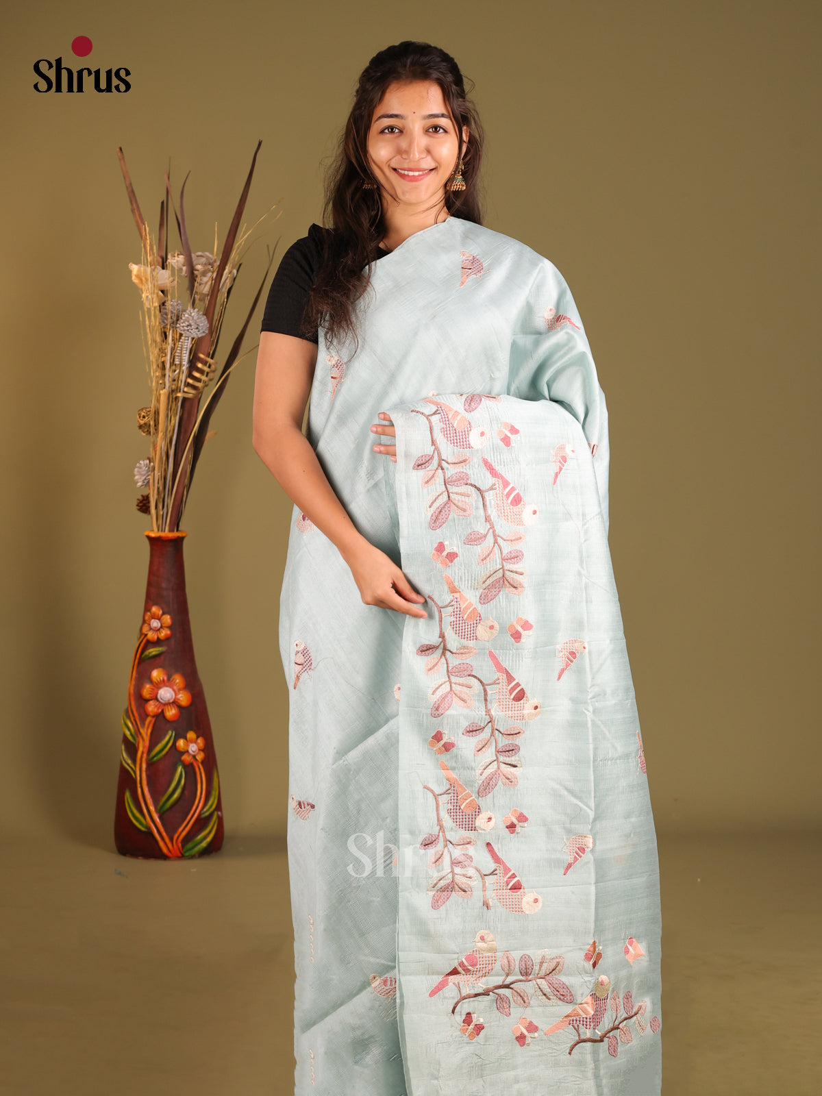 Light Blue - Semi Rawsilk Saree - Shop on Shrus.com