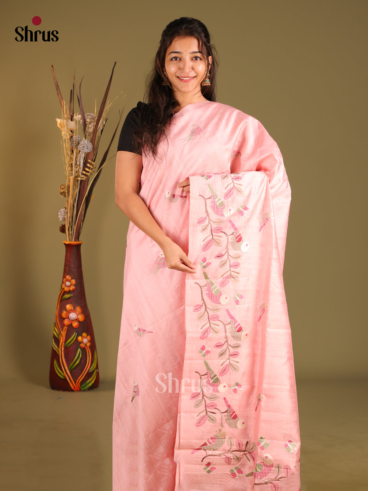 Pink - Semi Rawsilk Saree - Shop on Shrus.com