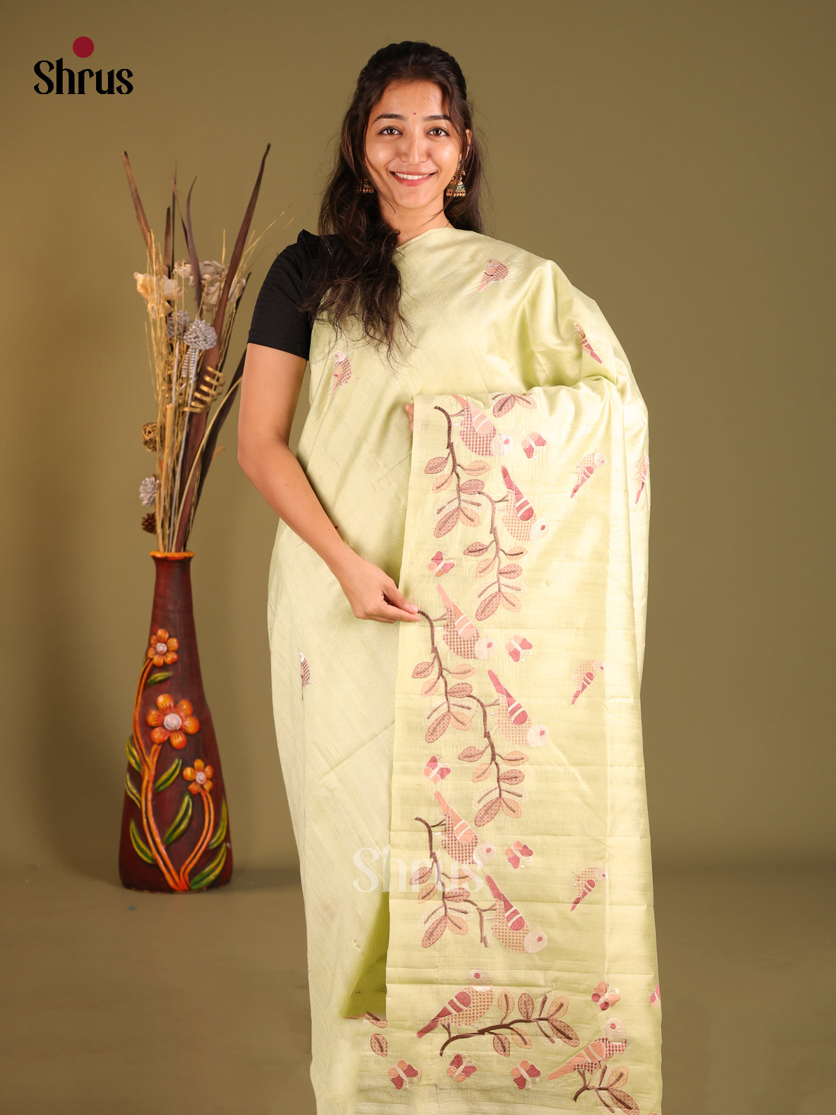 Mild green - Semi Rawsilk Saree