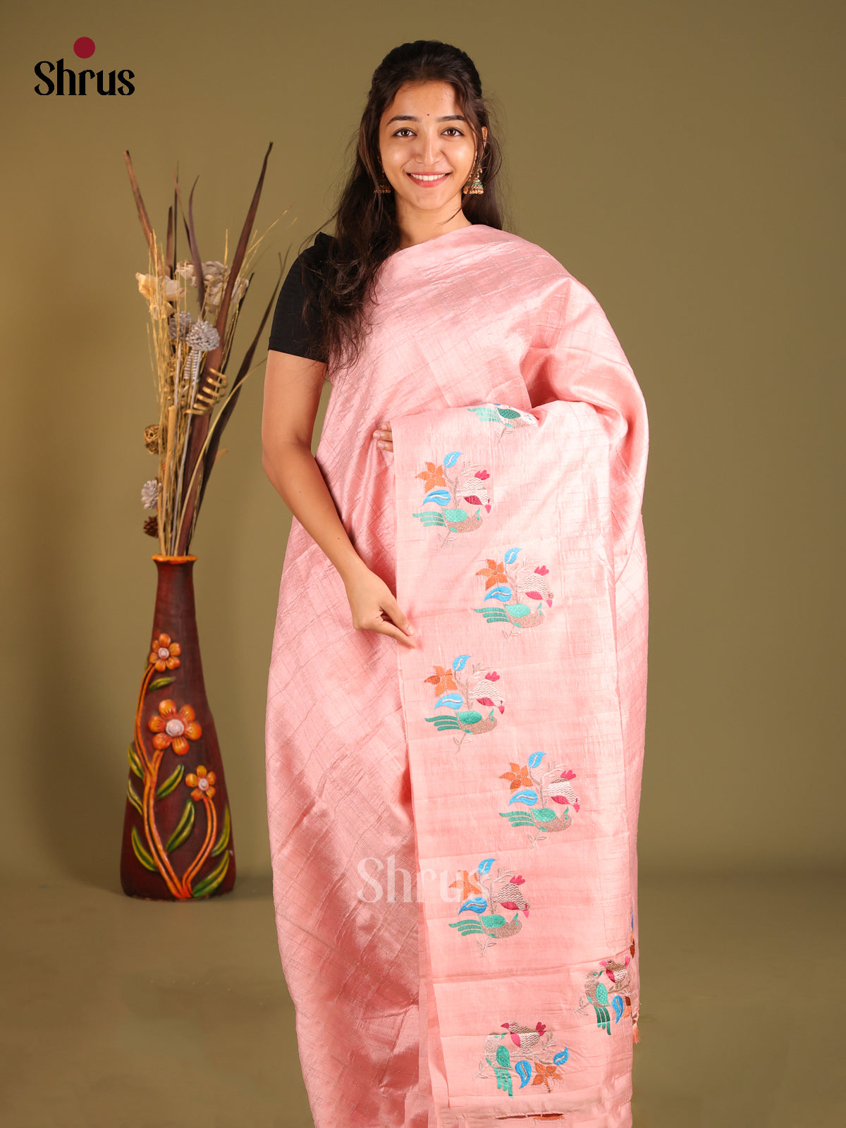 Pink - Semi Rawsilk Saree - Shop on Shrus.com