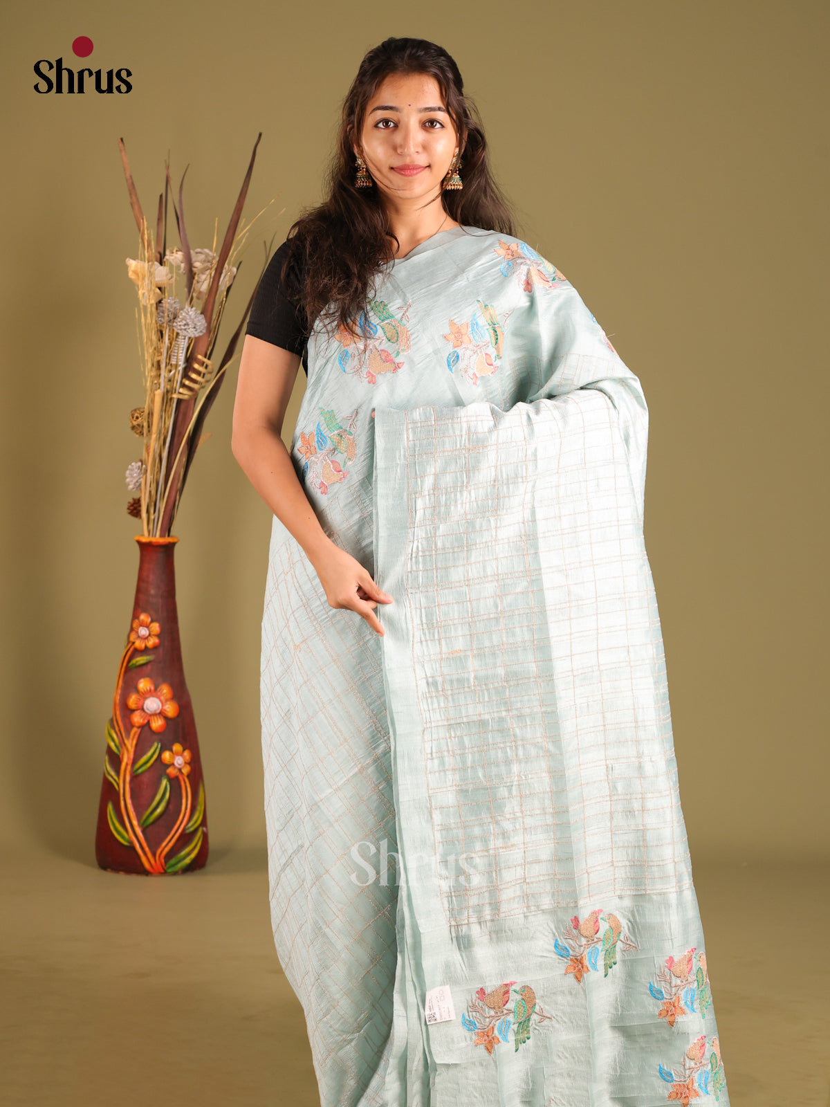 Mild Blue- Semi Rawsilk Saree - Shop on Shrus.com