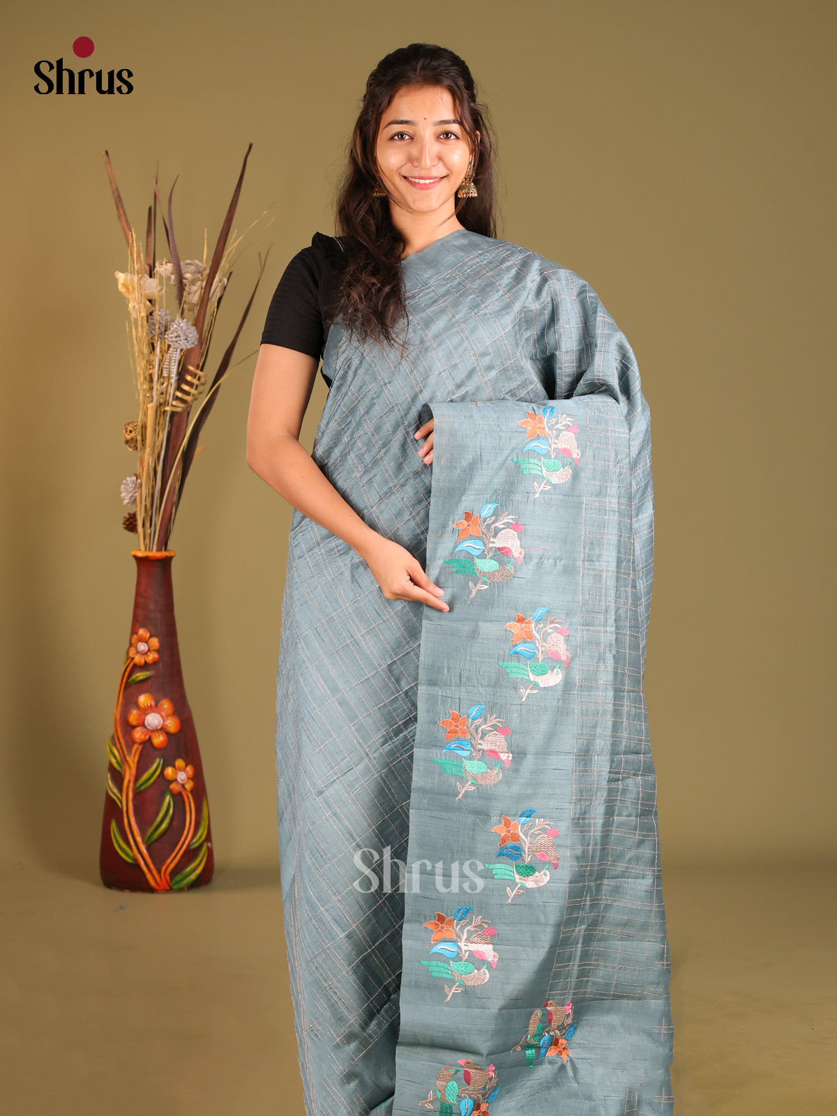 Grey - Semi Rawsilk Saree