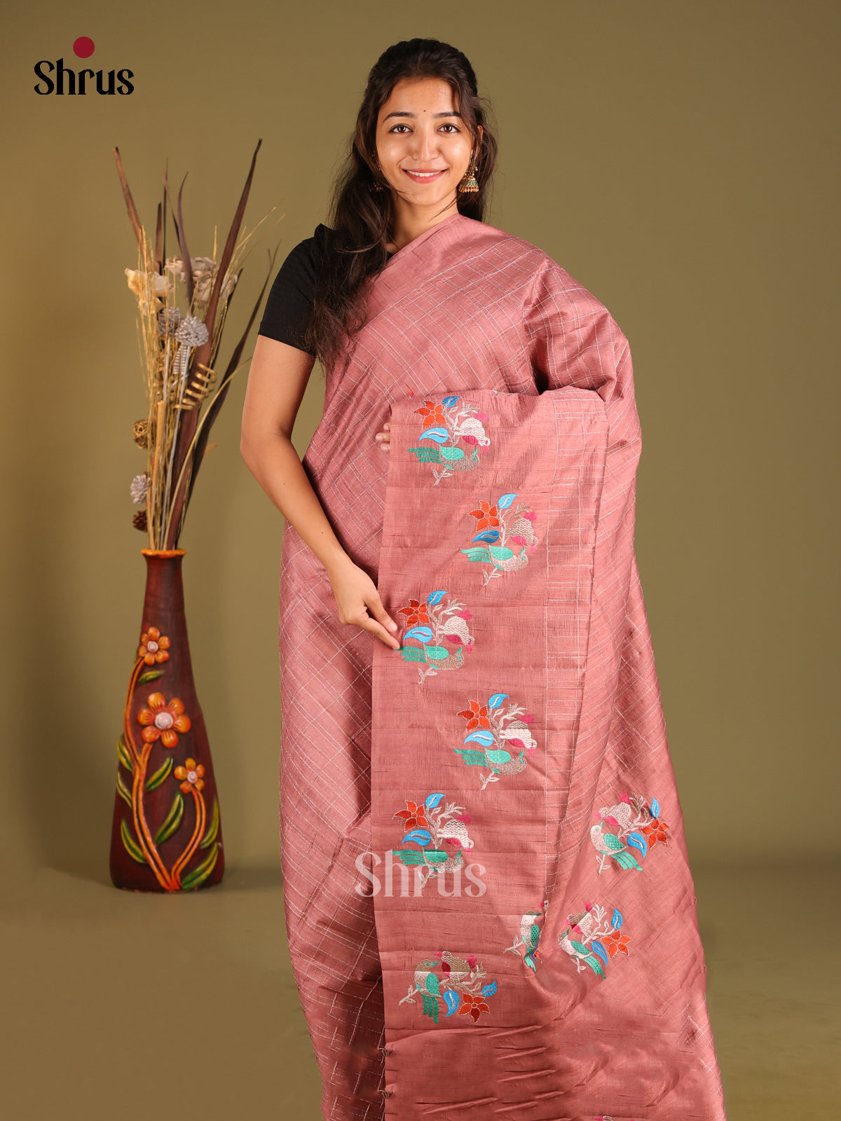 Dusty Brown - Semi Rawsilk Saree