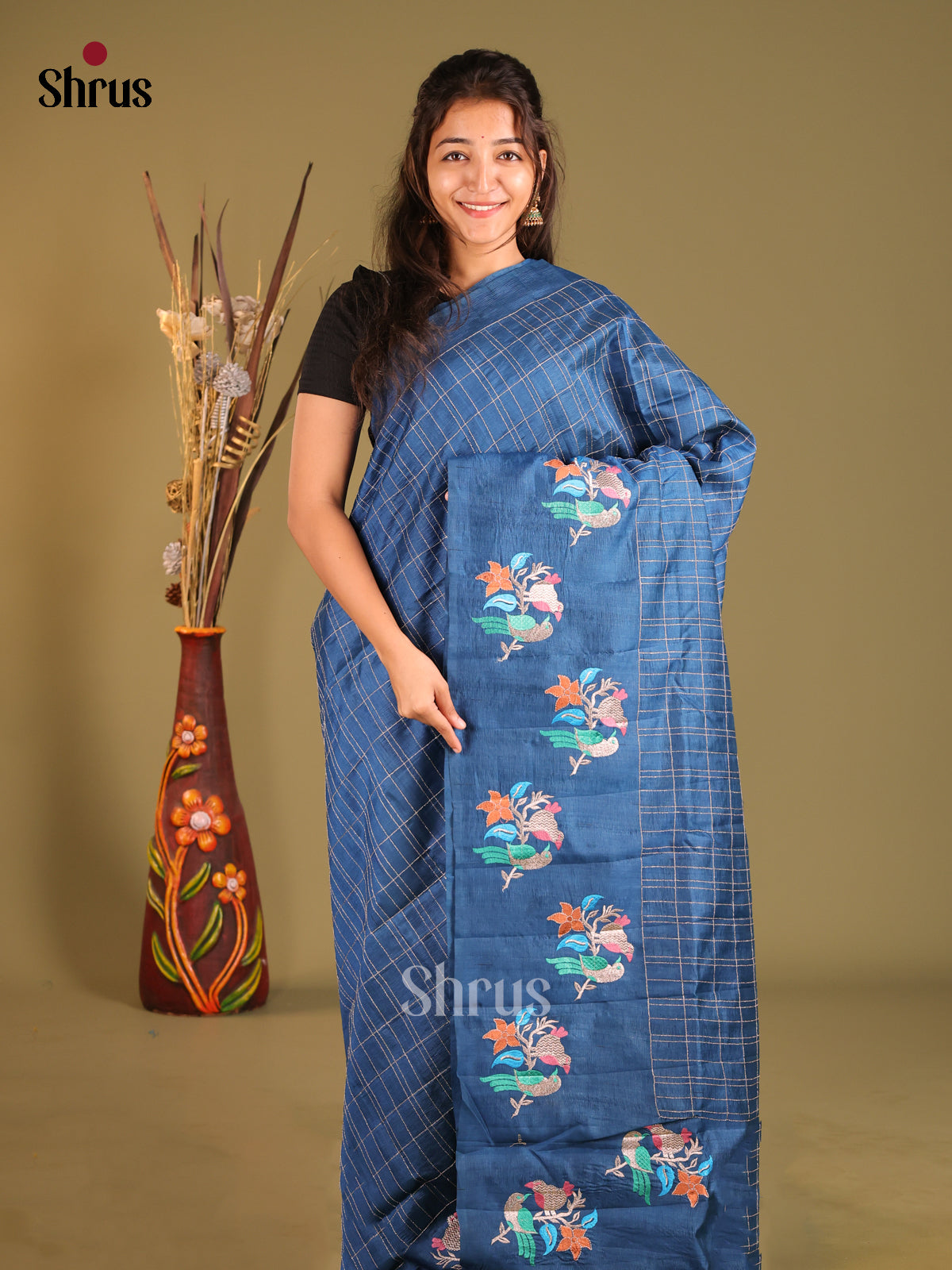 Blue - Semi Rawsilk Saree
