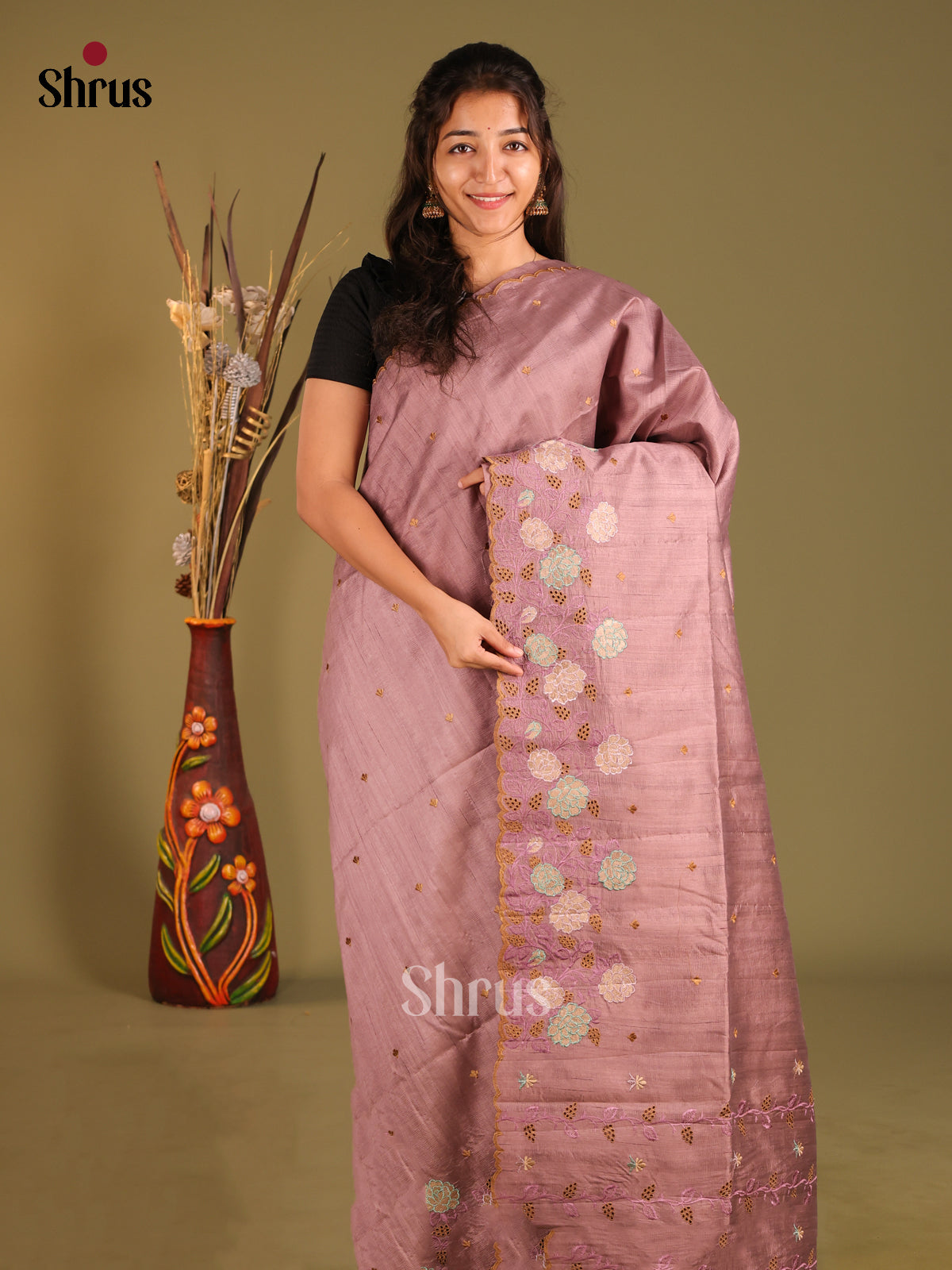 brown- Semi Rawsilk Saree