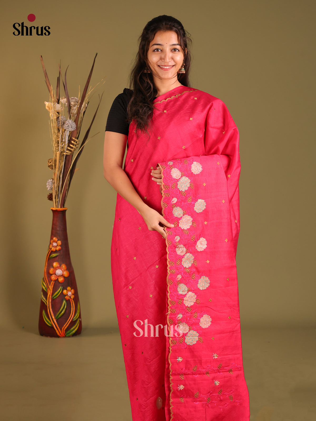 Pink - Semi Rawsilk Saree - Shop on Shrus.com