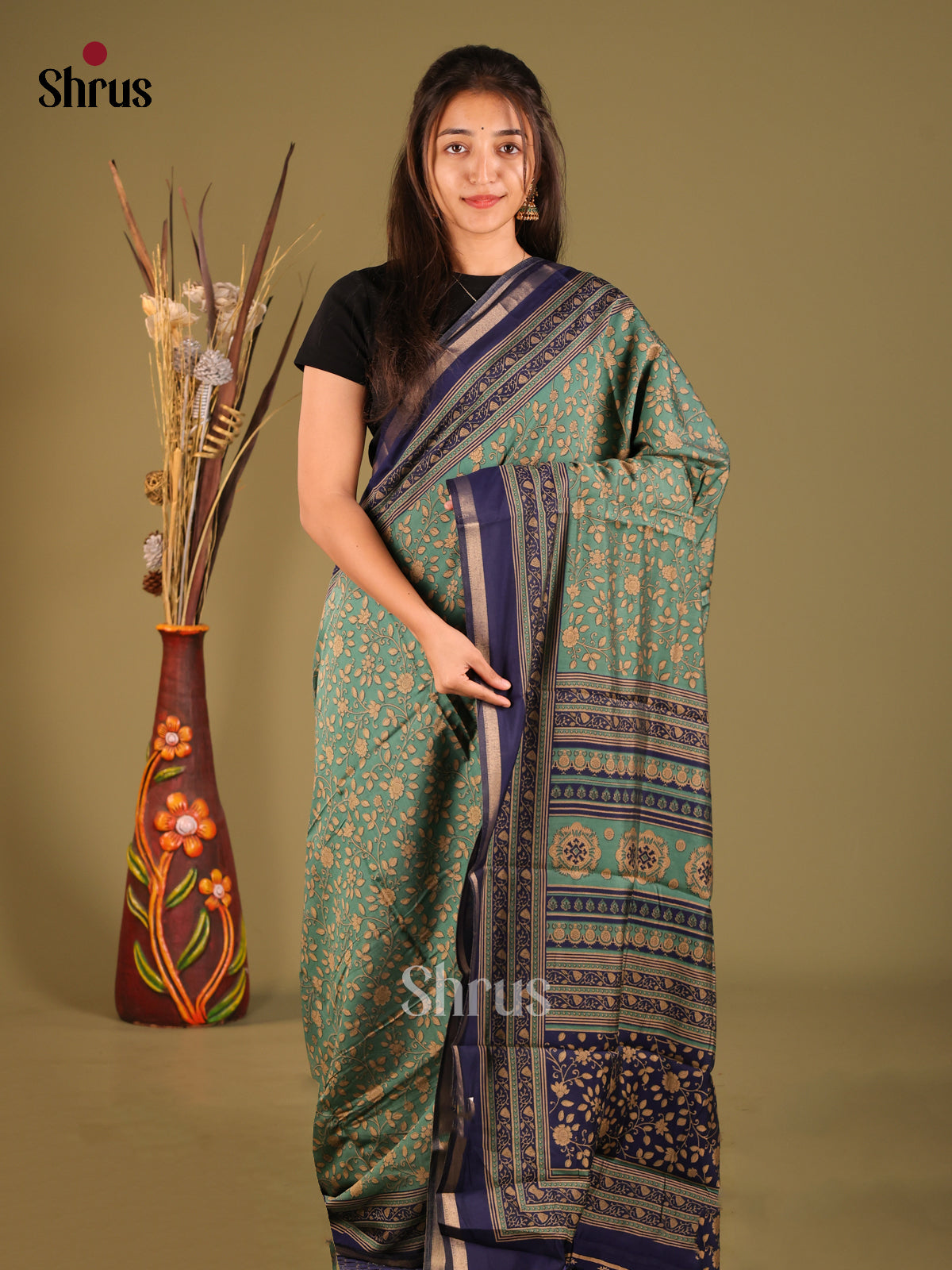Green & blue - Art Modal Saree - Shop on Shrus.com