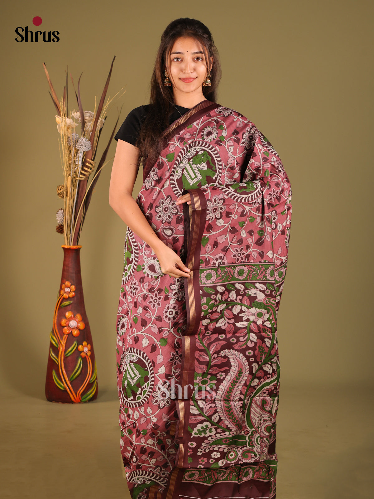 Onion Pink & Maroon- Art Modal Saree - Shop on Shrus.com