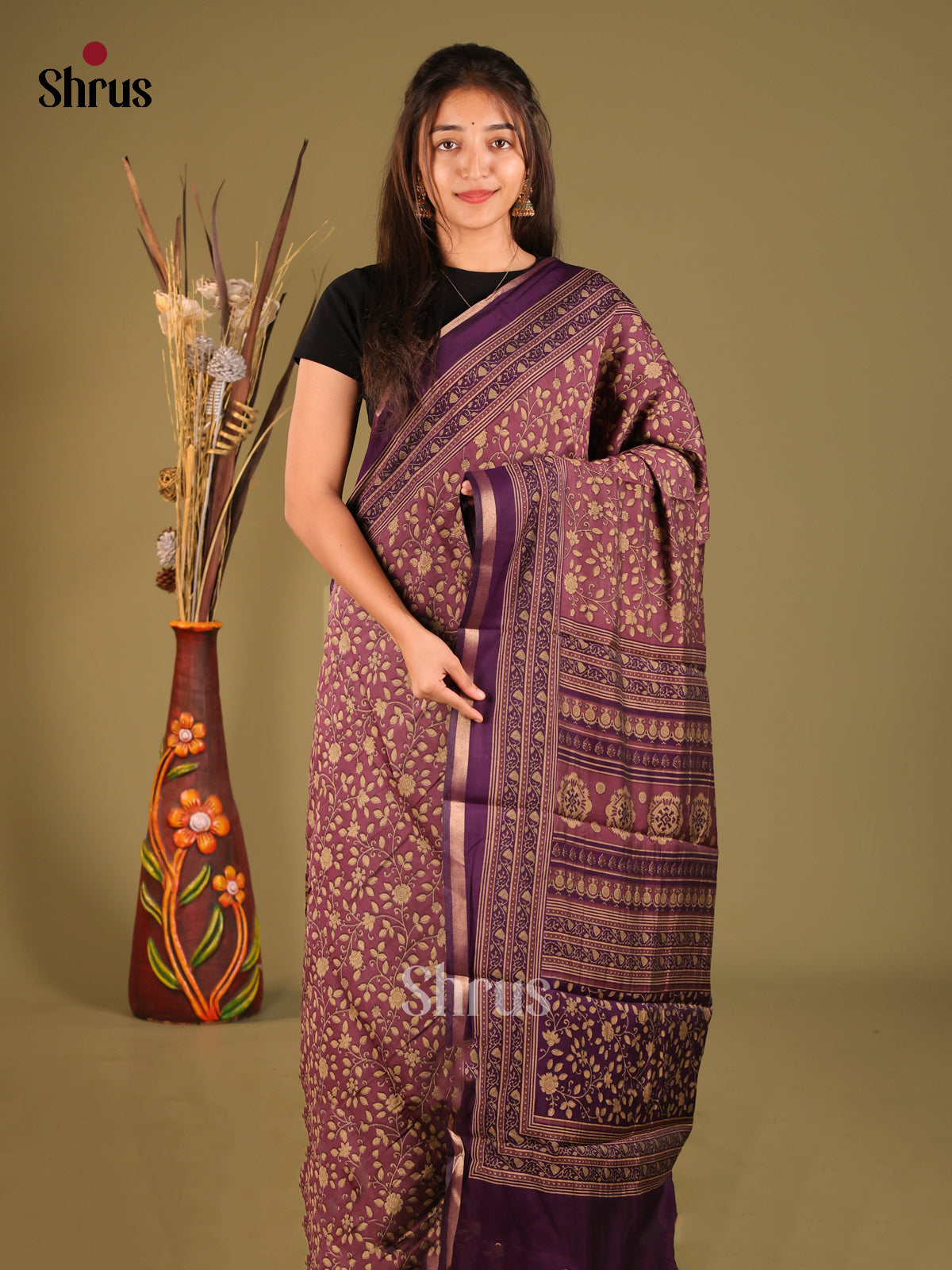 Dark Lavender & Violet  - Art Modal Saree - Shop on Shrus.com
