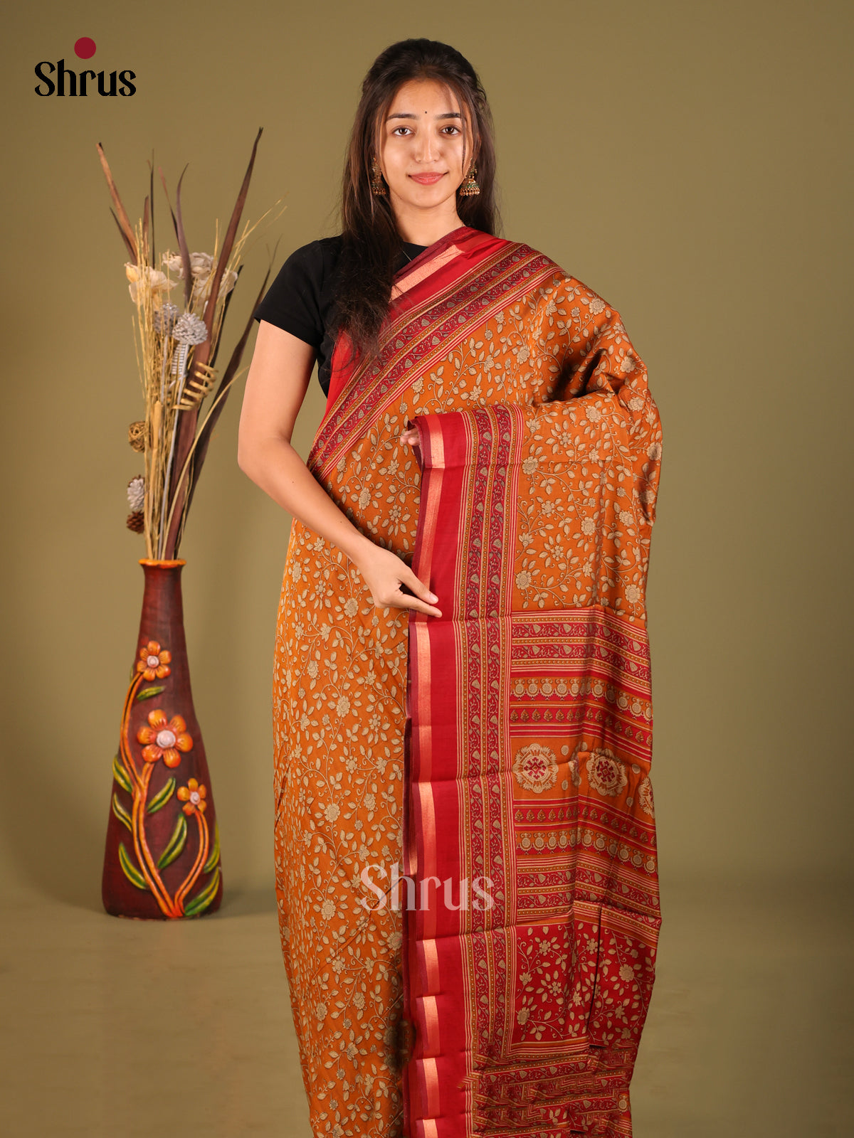 Brown & Red- Art Modal Saree