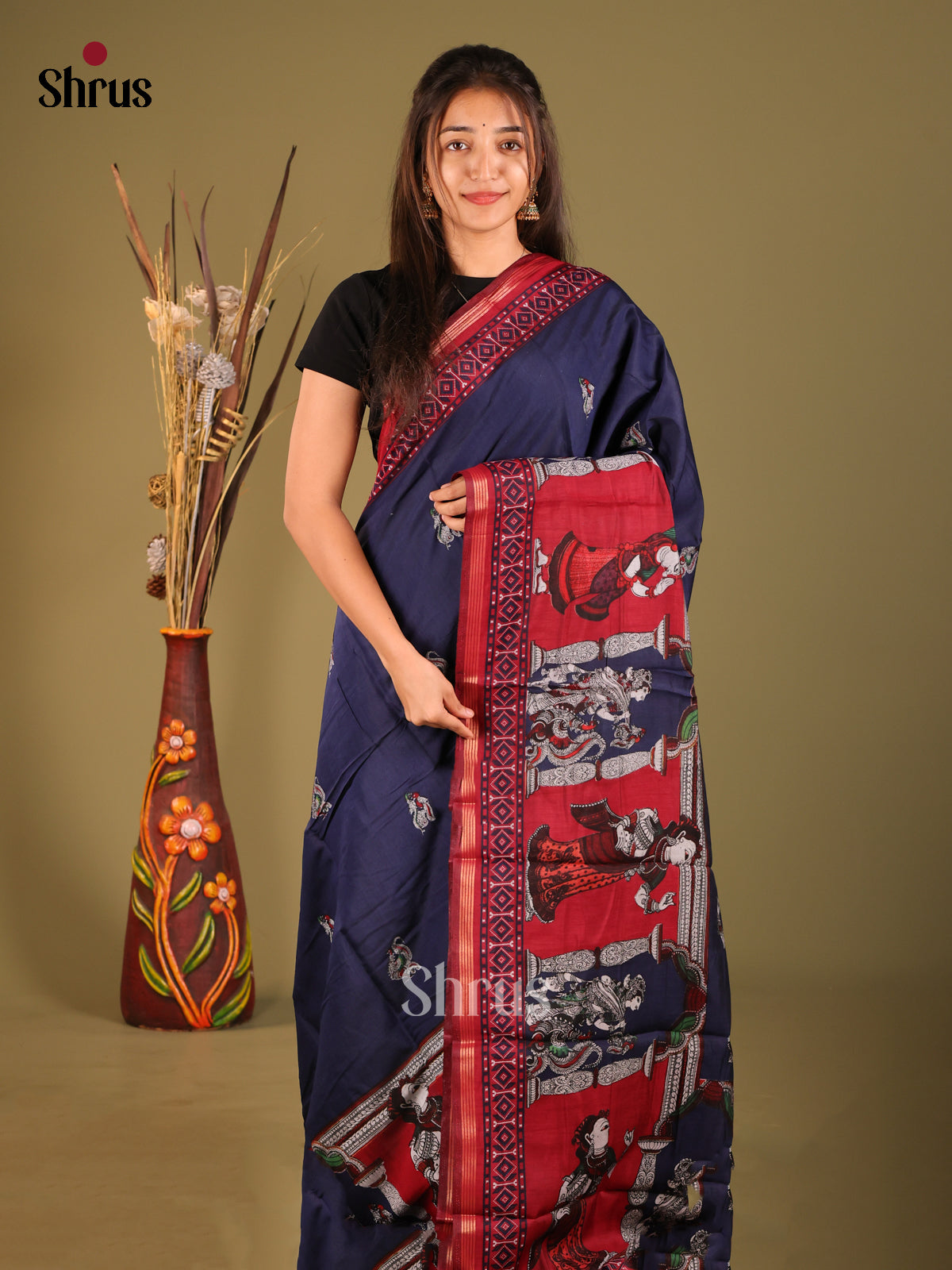 Blue & Red - Art Modal Saree