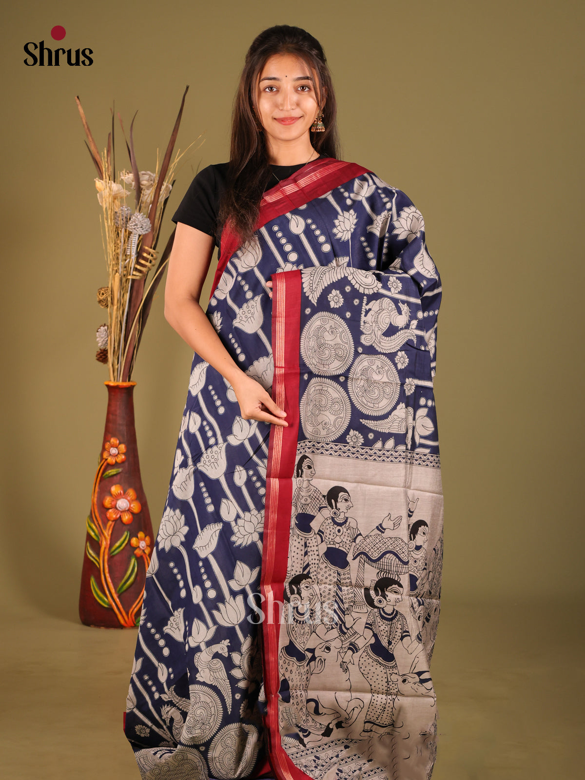 Blue & Red- Art Modal Saree