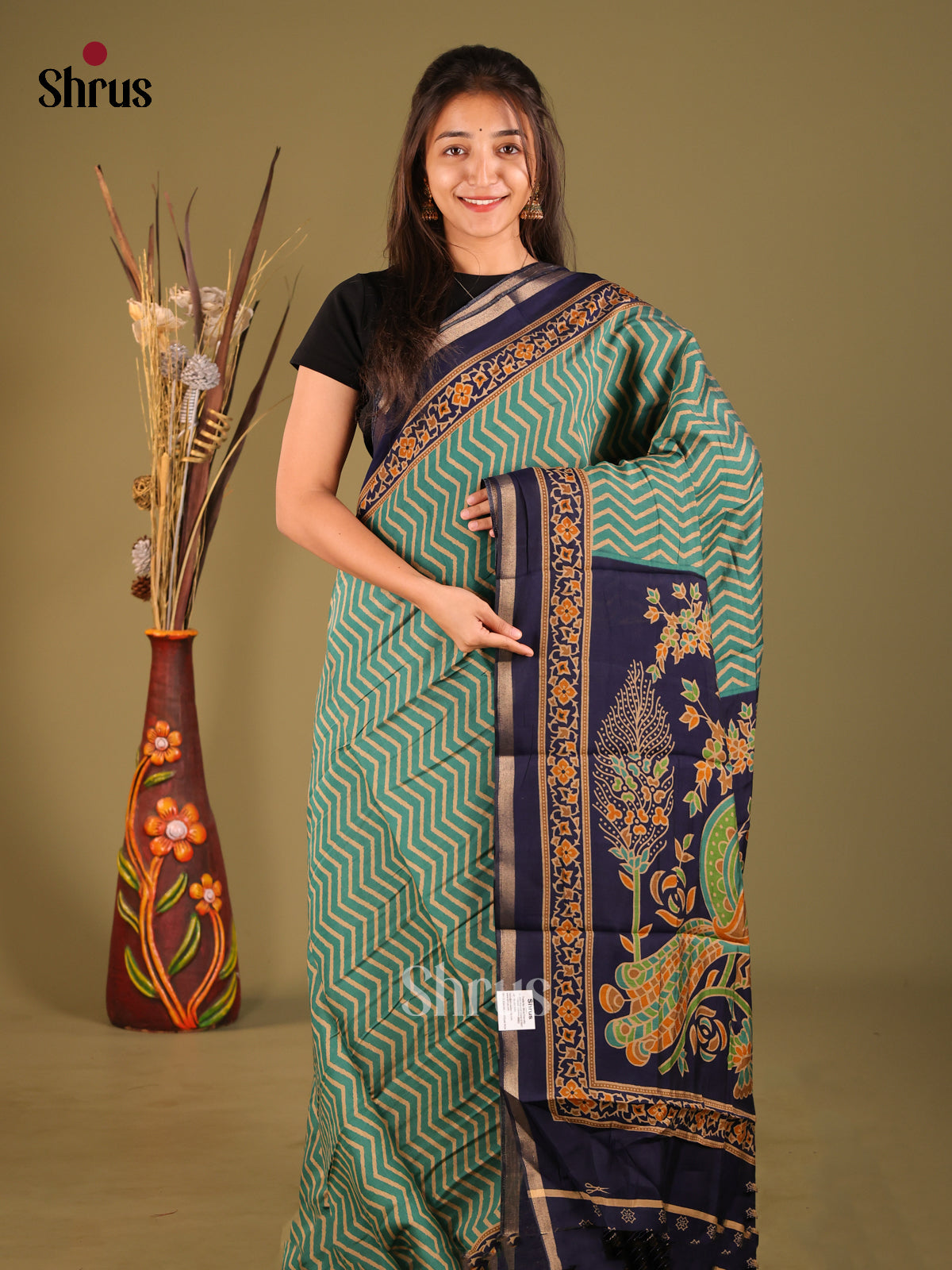Green & Blue - Art Modal Saree - Shop on Shrus.com