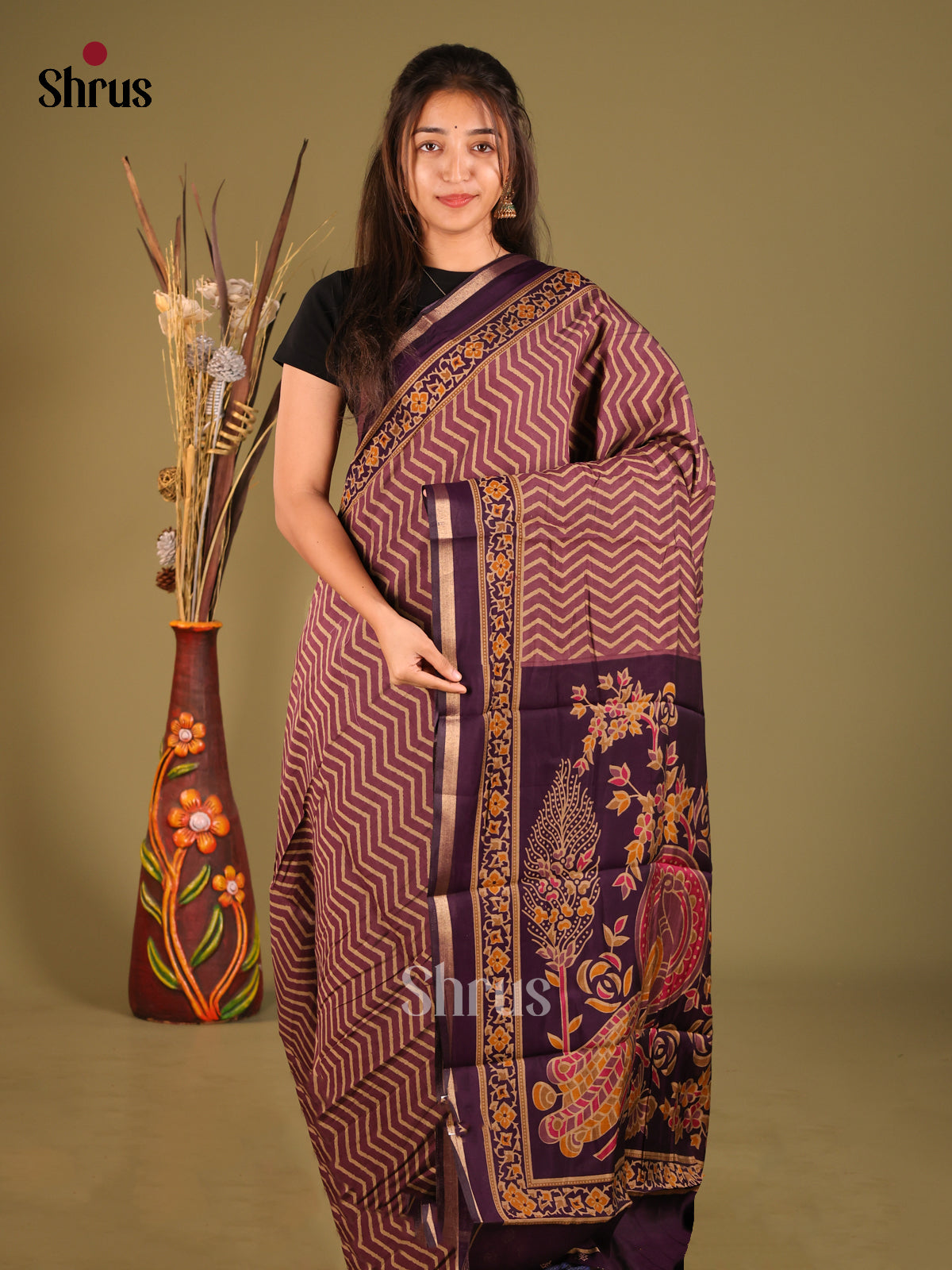 Dark Lavender & Violet- Art Modal Saree - Shop on Shrus.com
