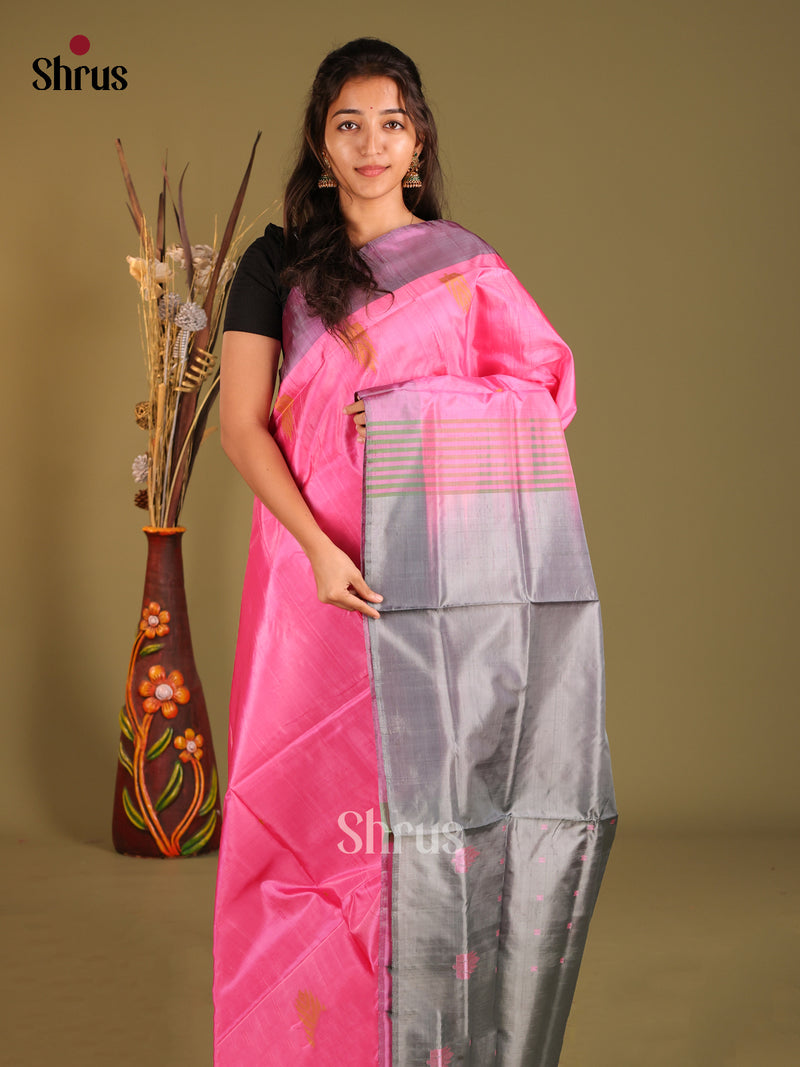 Banana Pith (Vaazhai Naar) Yellow & Pink Saree with Zari Border and Small Butta