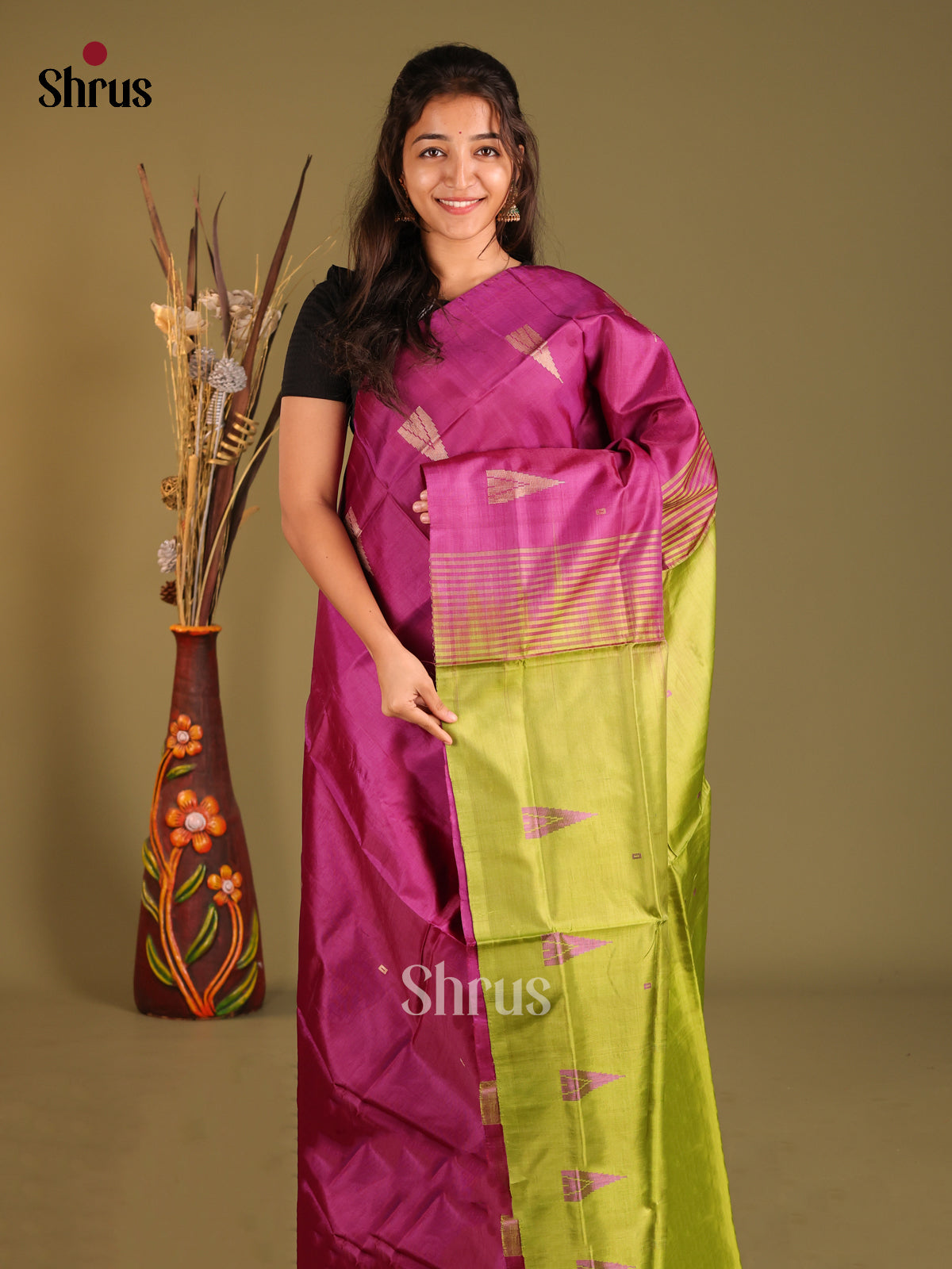 Purple & Green - Banana Pith without blouse Saree - Shop on Shrus.com
