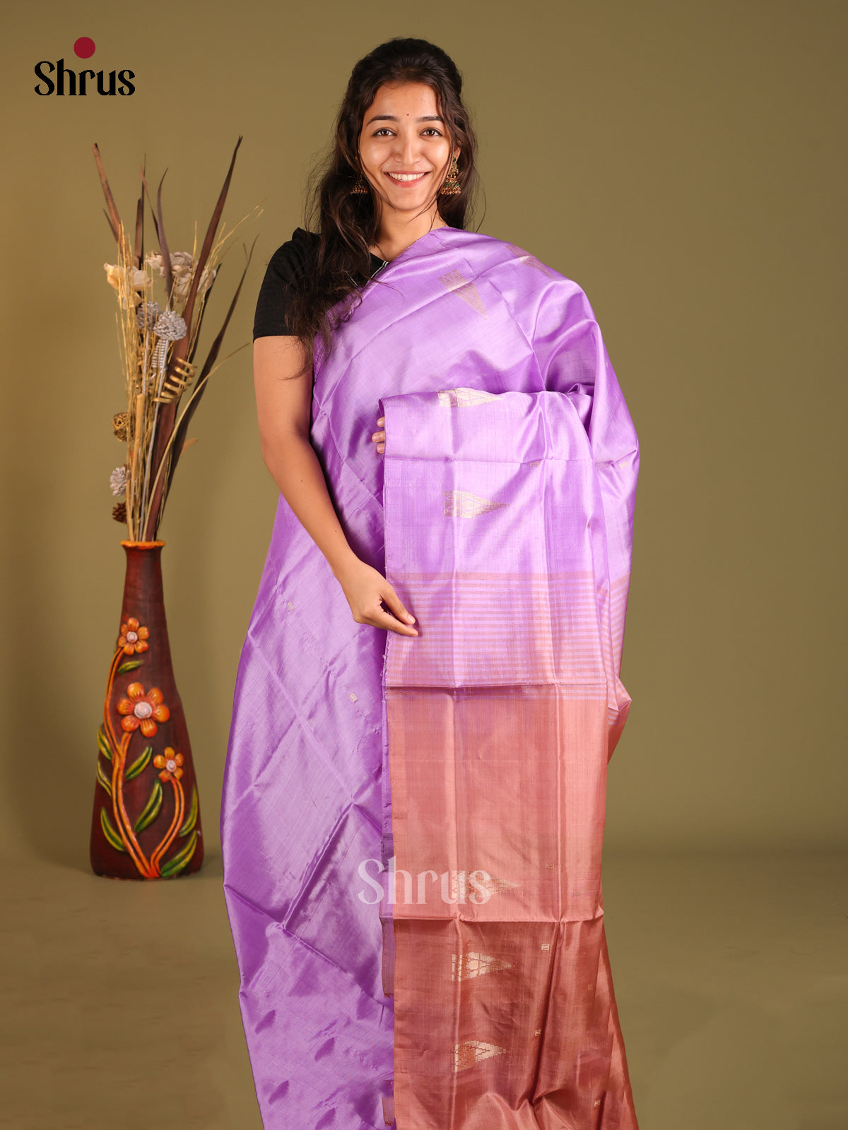 Lavender & Brown - Banana Pith without blouse Saree - Shop on Shrus.com