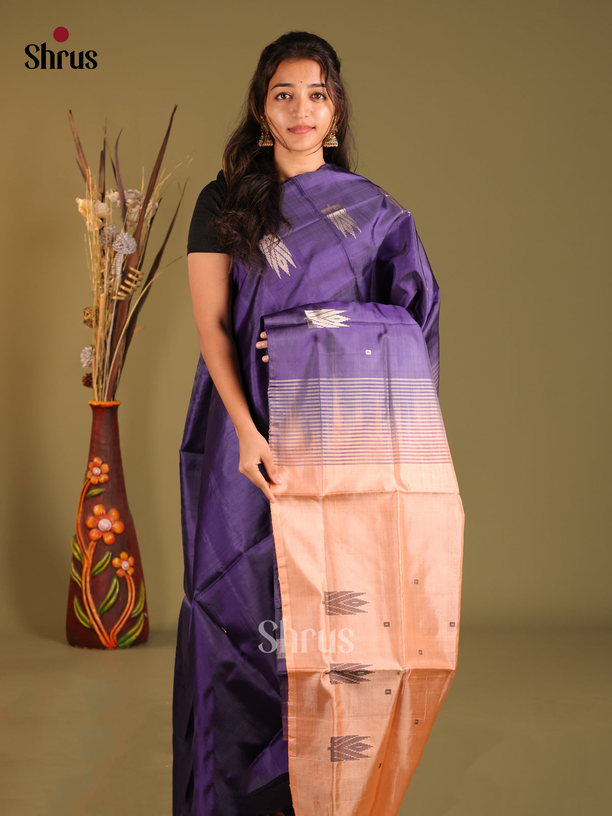 Blue & Peach- Banana Pith without blouse Saree