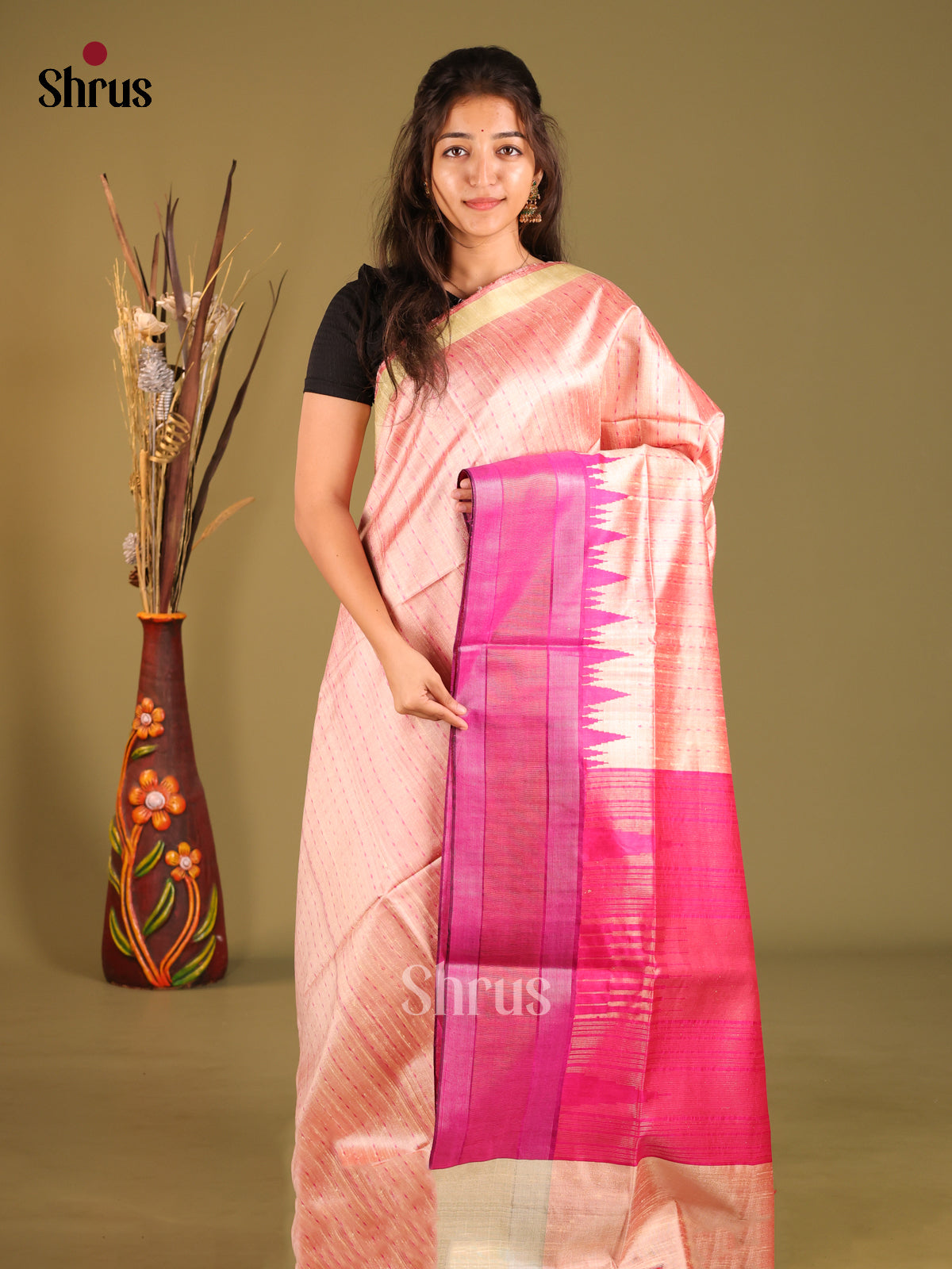 DHS12108 - Banana Pith without blouse Saree - Shop on Shrus.com
