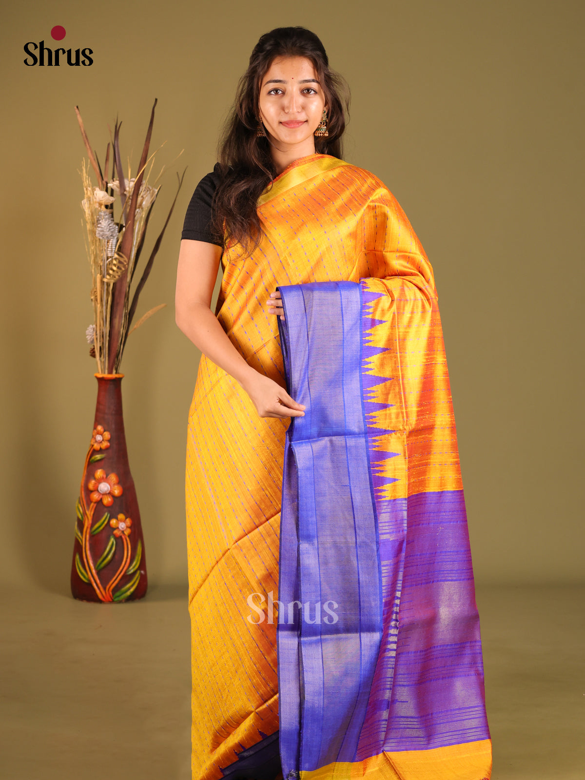 Mambazha Yellow & Blue - Raw Silk Saree - Shop on Shrus.com