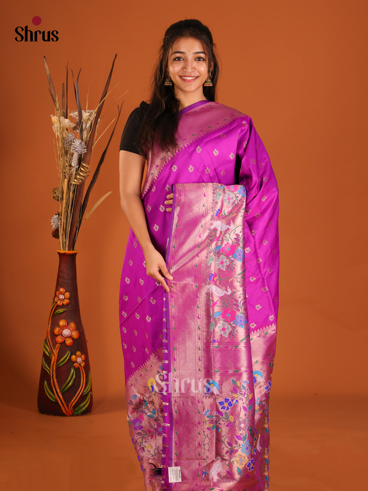 DHS12234 - Semi Paithani Saree - Shop on Shrus.com