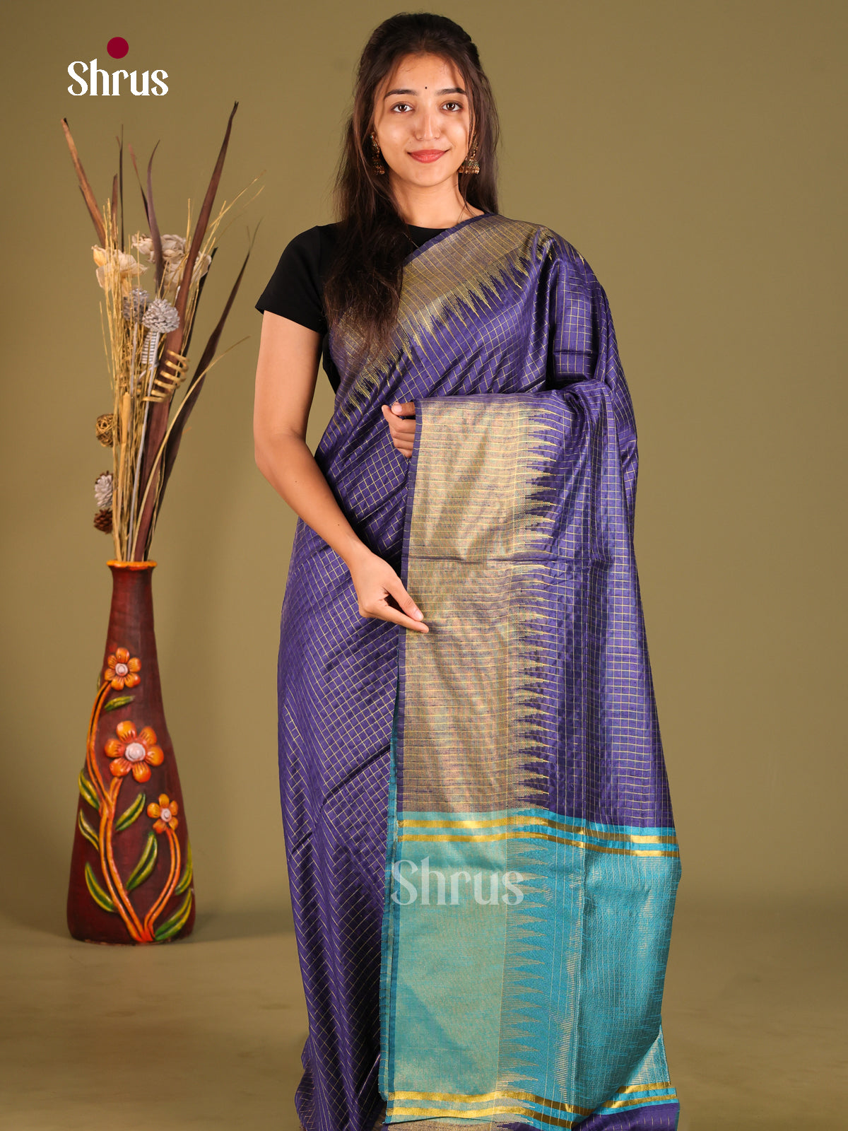 Blue & Light Blue - Semi Rawsilk Saree