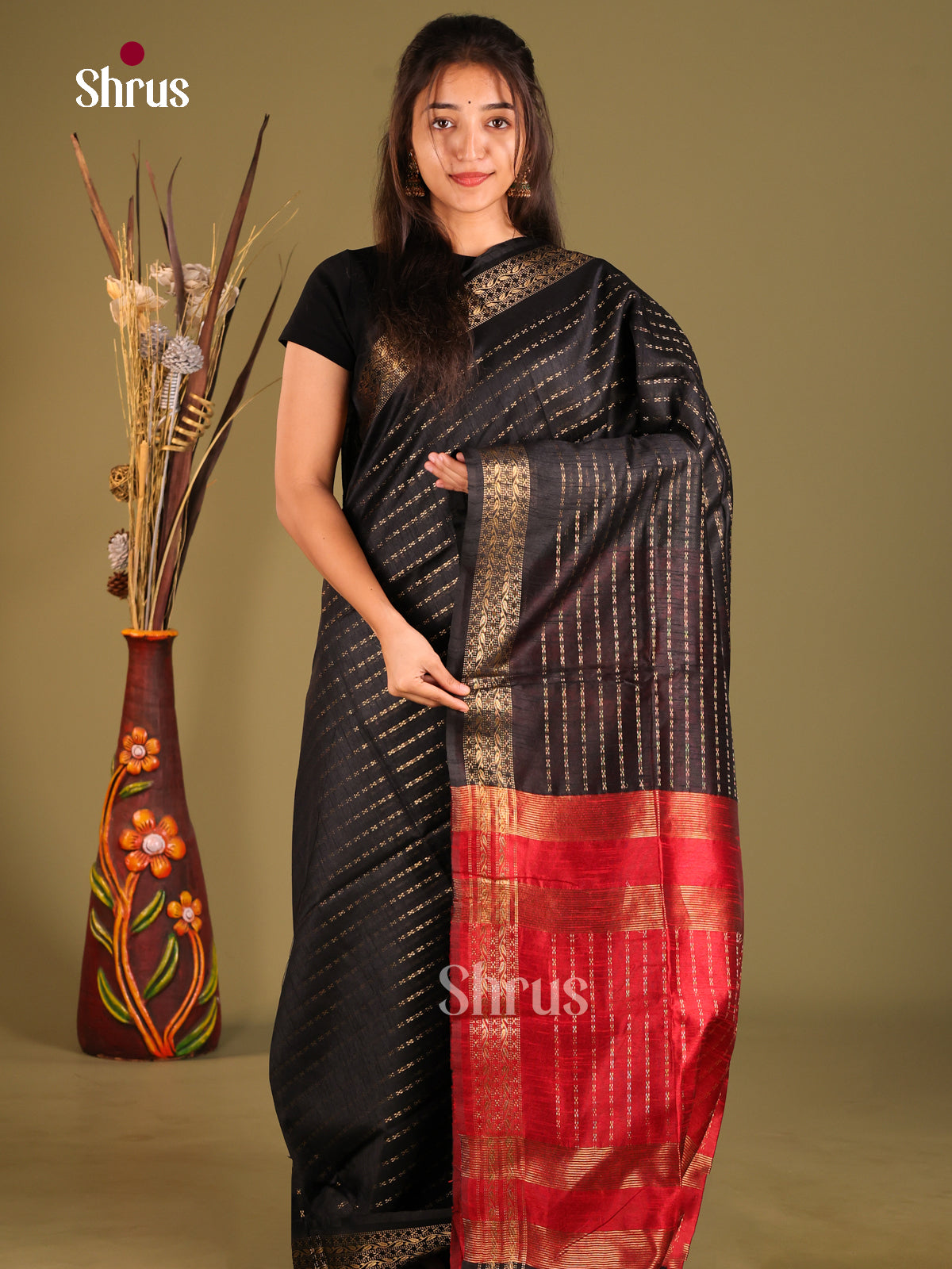Black & Red - Semi Rawsilk Saree