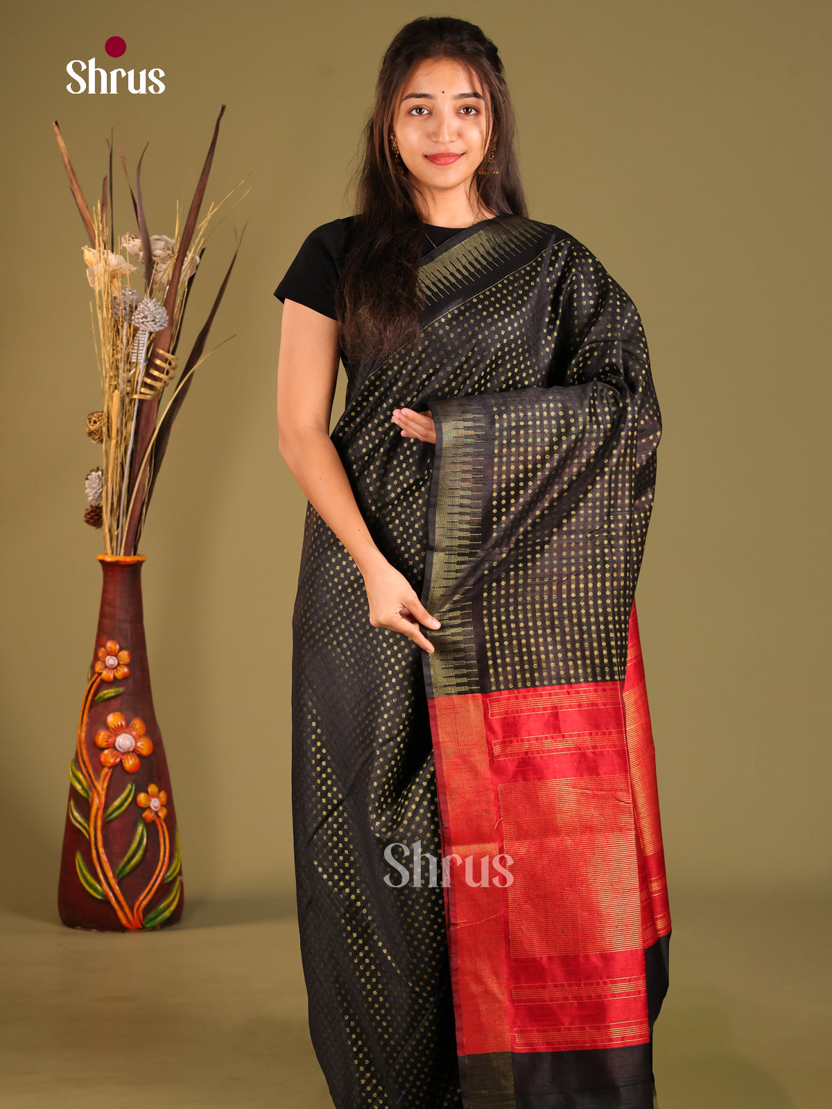 Black & Red - Semi Rawsilk Saree