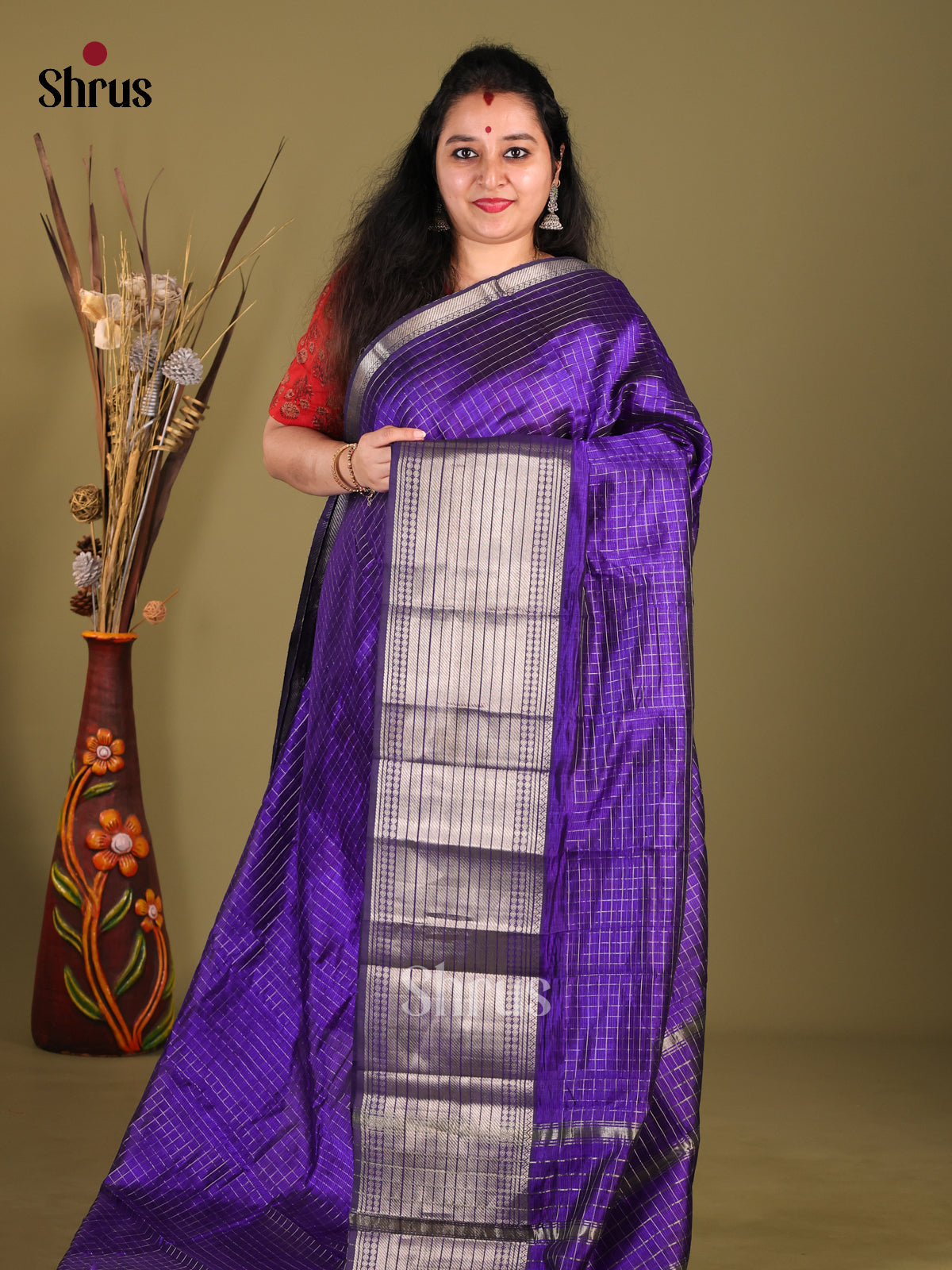 Violet(Single Tone) - Mangalagiri silkcotton Saree - Shop on Shrus.com
